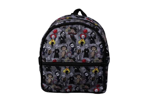 Horror Villain Monsters Grey Mini Backpack for Cosplay & Halloween - Gothic Movie Themed Small Travel Backpack for Conventions, School & Daily Use