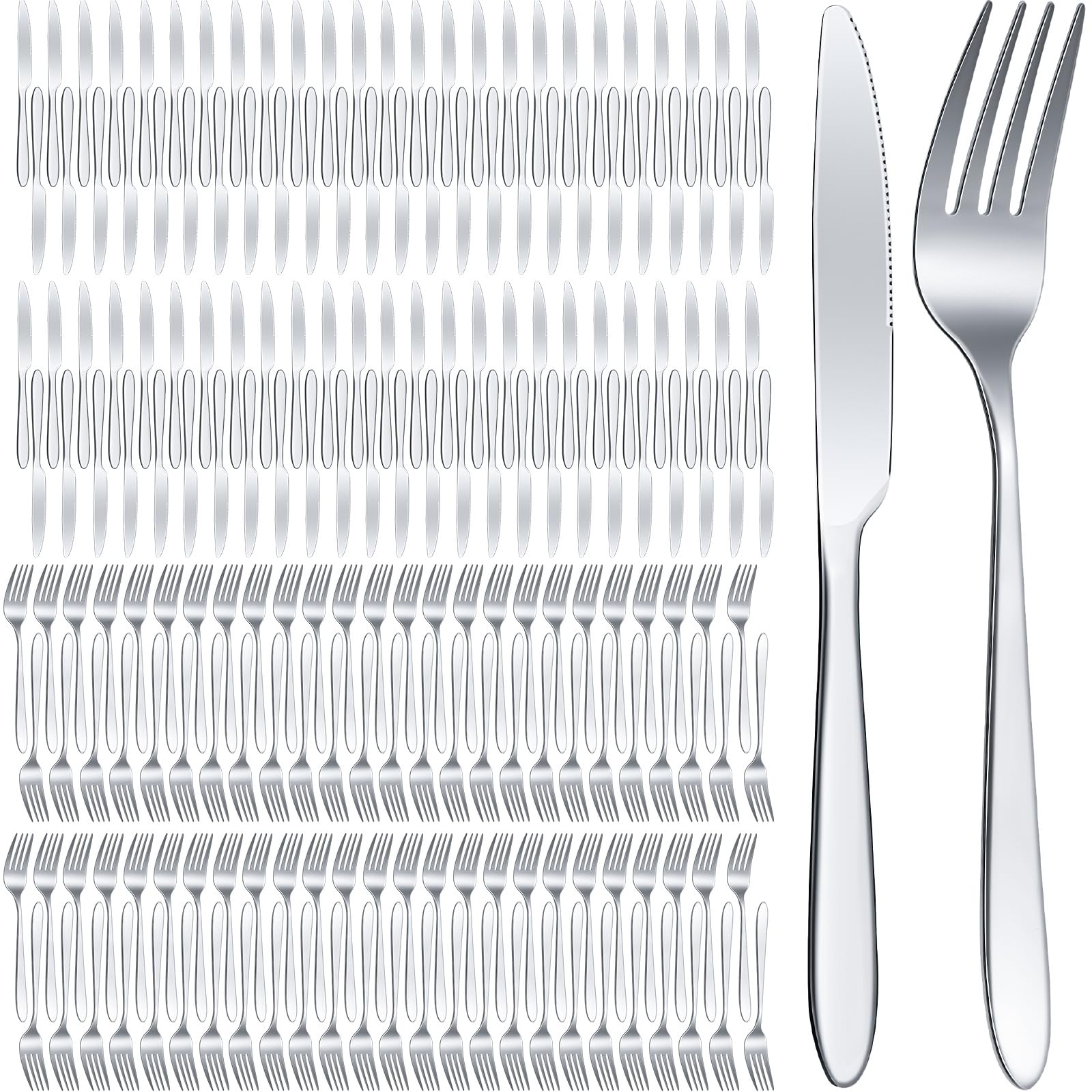 Nuenen 200-Piece Stainless Steel Silverware Set - 100 Dinner Forks & 100 Knives, Mirror Polished Flatware for Home & Restaurant Use | Dishwasher Safe Cutlery Set | Perfect for Dinner Parties, Catering Events & Everyday Dining