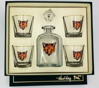 Premium 4-Piece Fox Hunting & Wildlife Decanter Set with 4 Tapered Old Fashioned Glasses - Perfect for Whiskey, Bourbon & Scotch Lovers - Ideal for Home Bars, Gifts & Hunting Enthusiasts