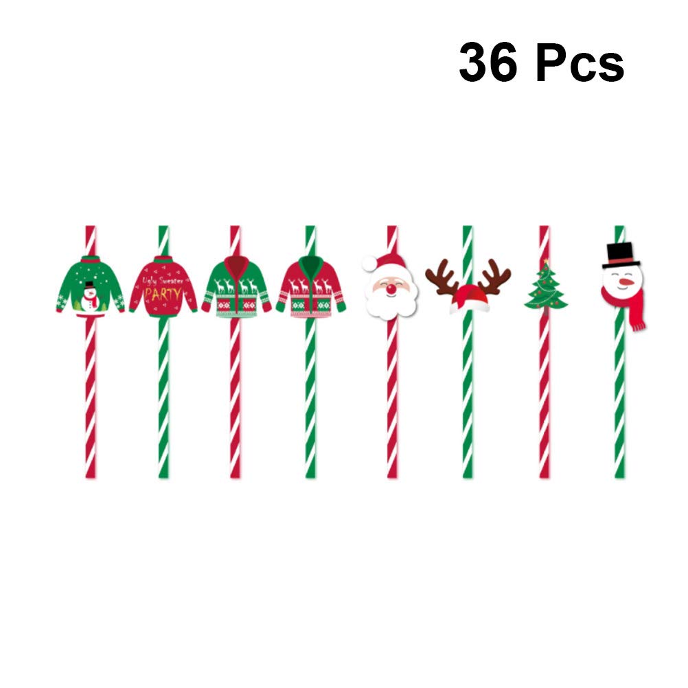 DOITOOL 36 Pcs Biodegradable Paper Straws for Christmas Party - Eco-Friendly Disposable Drinking Straws for Beverages, Cocktails, and Holiday Celebrations