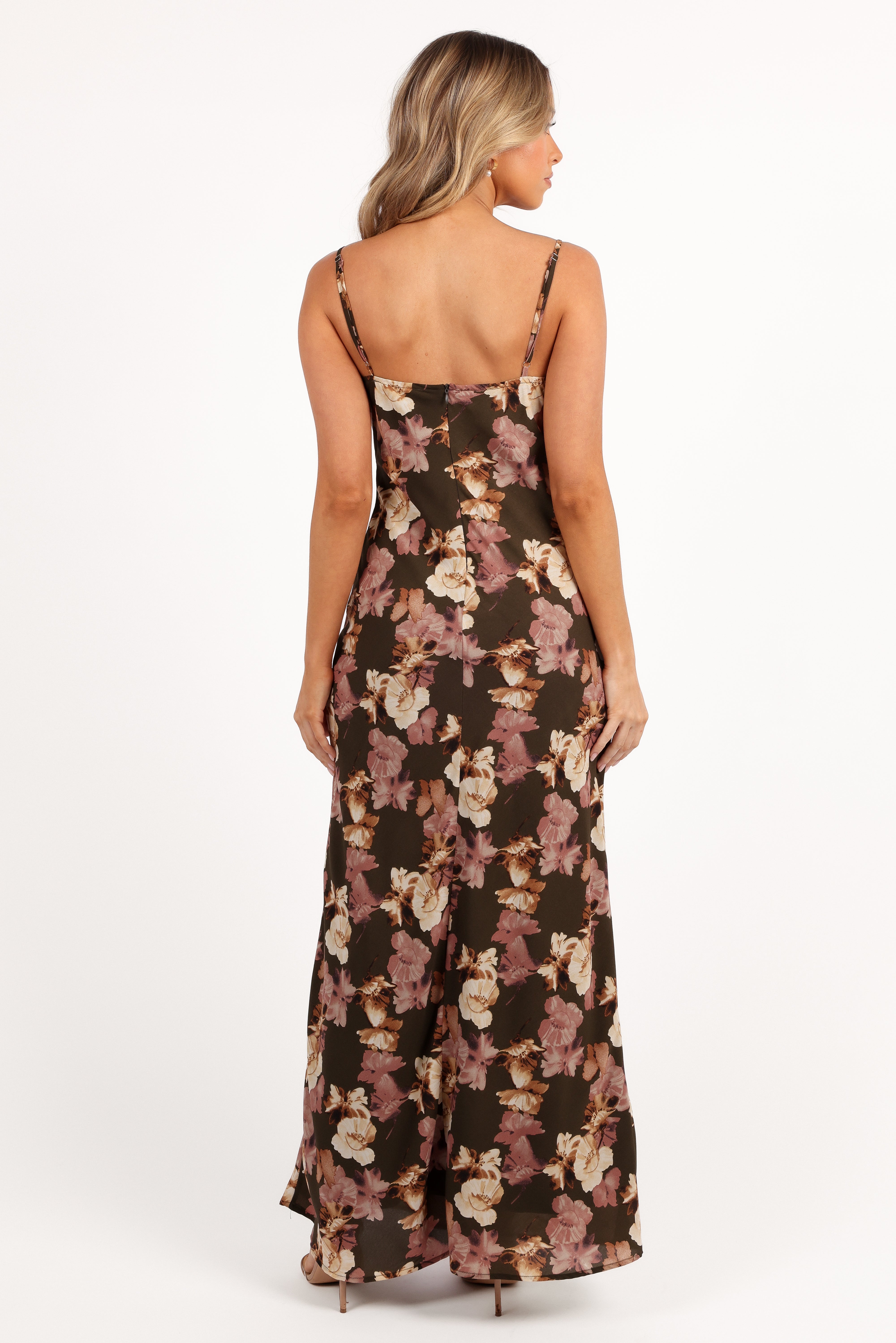 Jamie Maxi Slip Dress - Olive Floral Print Long Summer Dress for Women | Beach Wedding, Vacation, Boho Chic Outfit