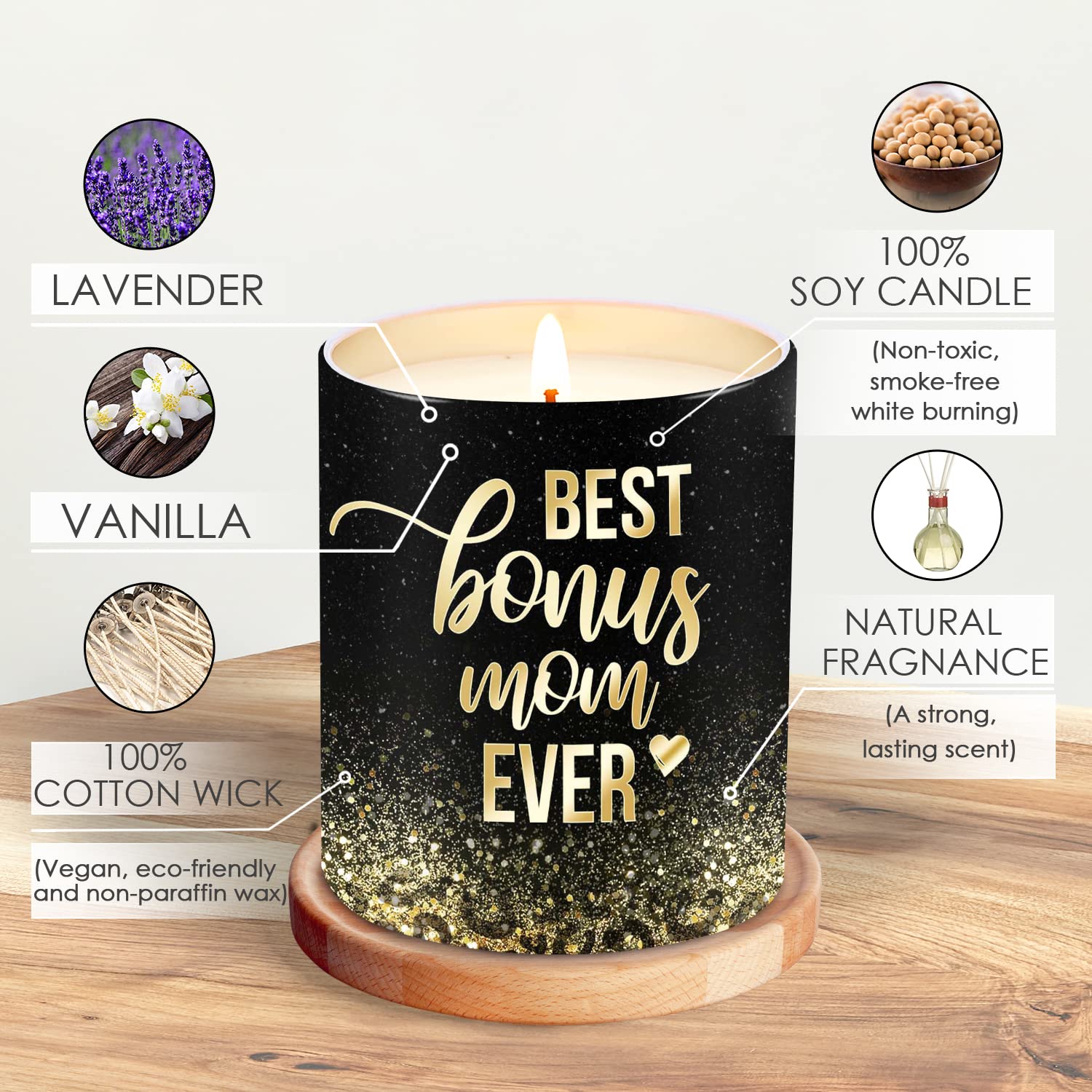 Vanilla Lavender Scented Candle 10oz - Thoughtful Gift for Stepmom, Mother-in-Law, Bonus Mom | Perfect for Birthday, Christmas, Mother's Day & Thanksgiving | Aromatherapy Candle for Relaxation & Home Decor