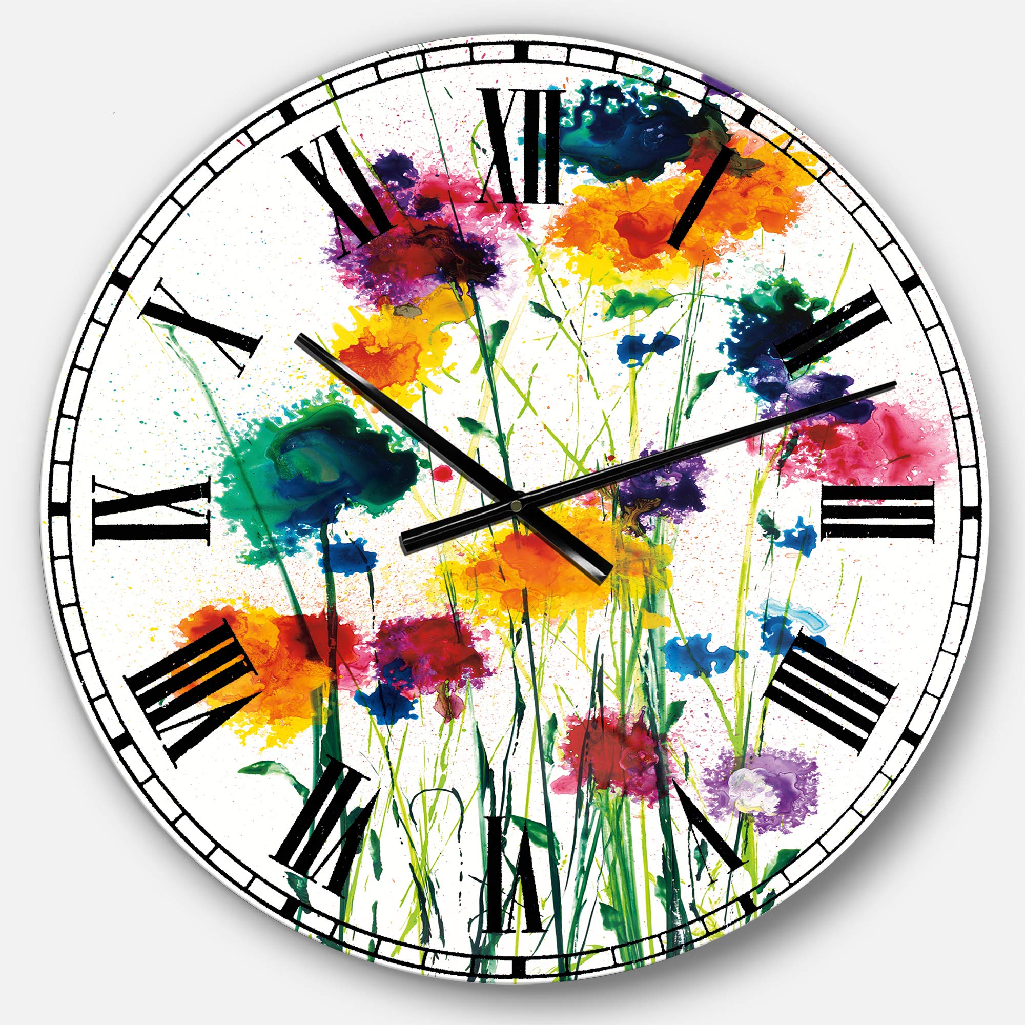 Designart 'Indigo, Green and Yellow Watercolor' Modern Wall Clock - Stylish Home & Office Decor for Living Room, Bedroom, Kitchen