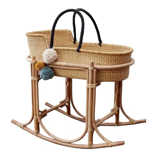 Natural Bolga Woven Baby Moses Basket - 12x18x30 Inch Newborn Bassinet with Swing Stand & Mattress - Perfect Baby Shower Gift for Nursery, Bedroom, or Travel