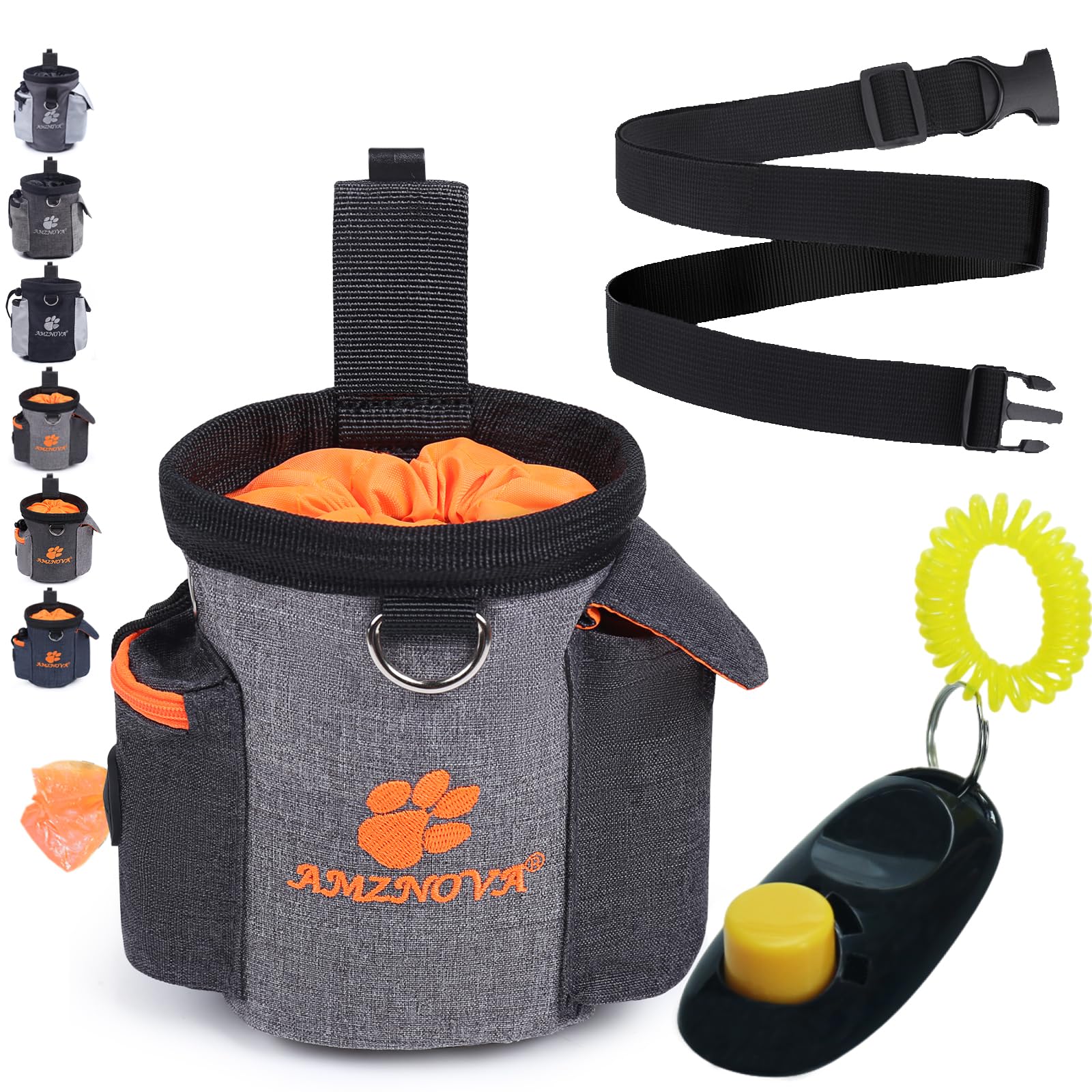 AMZNOVA Dog Training Treat Pouch with Built-in Poop Bag Dispenser - 3 Cup Capacity for Pet Treats, Kibble & Toys - Heather Grey - Perfect for Outdoor Walks, Obedience Training & Pet Care Essentials