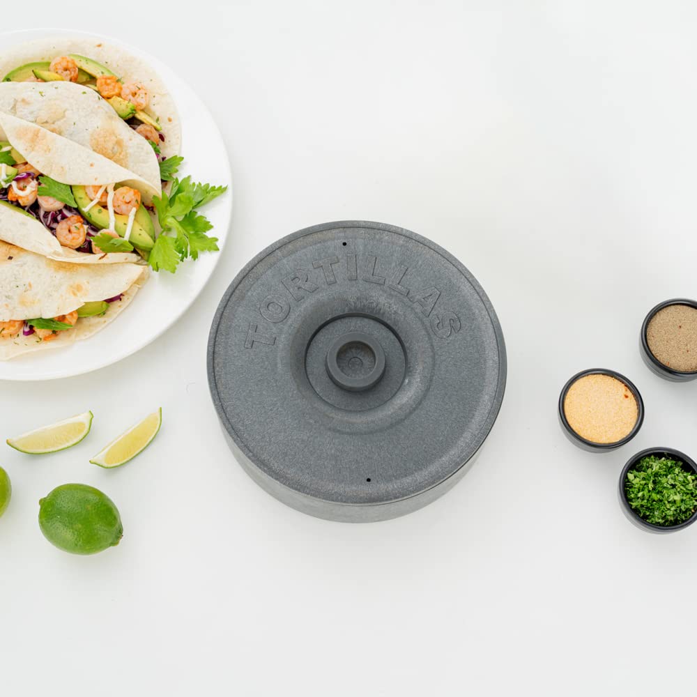 8.5 x 2.3 Inch Microwave-Safe Tortilla Warmers - 10 Pack with Lids, Insulated Gray Plastic Tortilla Holders for Homes & Restaurants | Keep Tortillas Fresh & Warm for Tacos, Burritos, Quesadillas & More