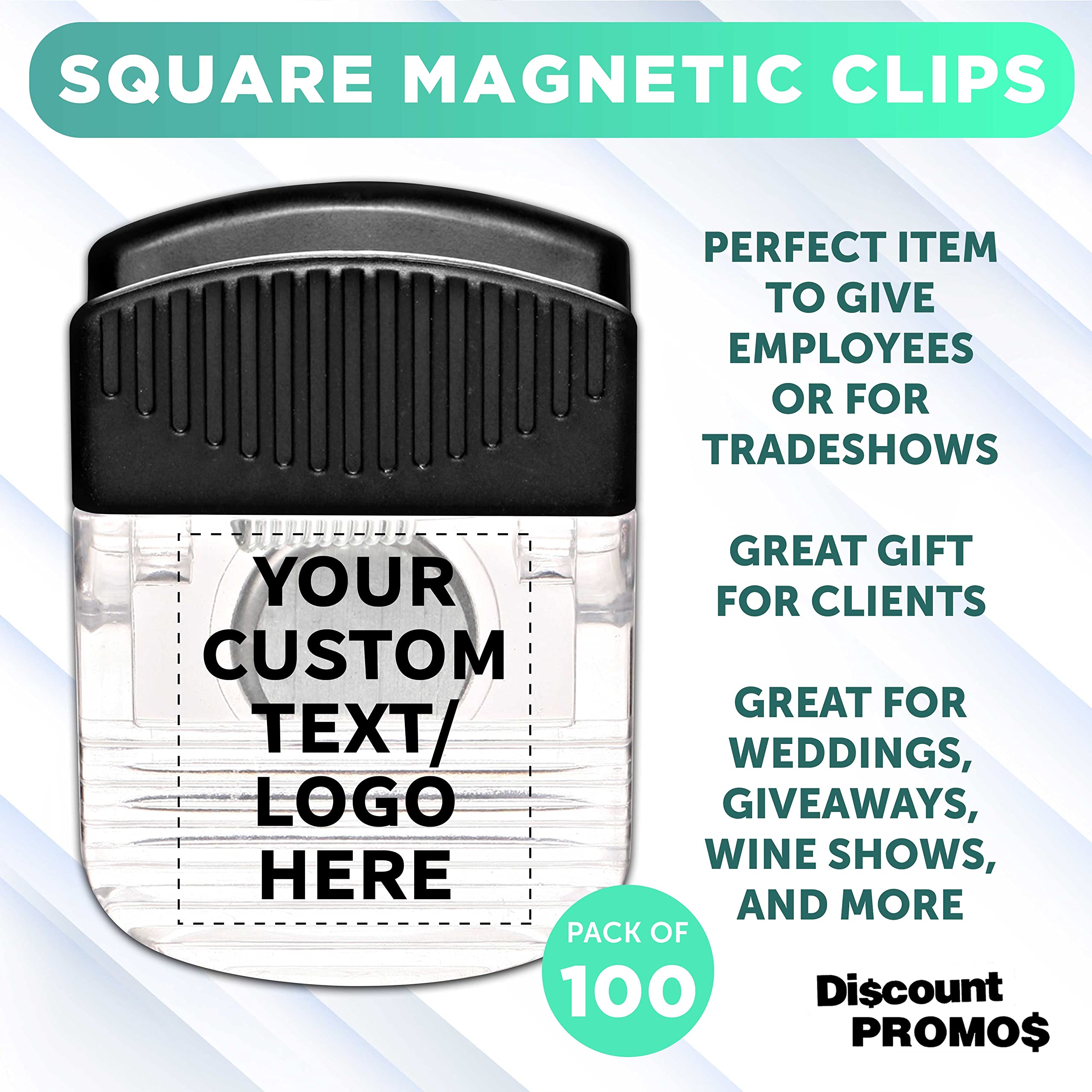 100-Piece Custom Square Magnetic Clips Bulk Pack - Personalized Office & School Supplies for Whiteboards, Fridge Organization, Tradeshows & Events - Clear Strong Magnets