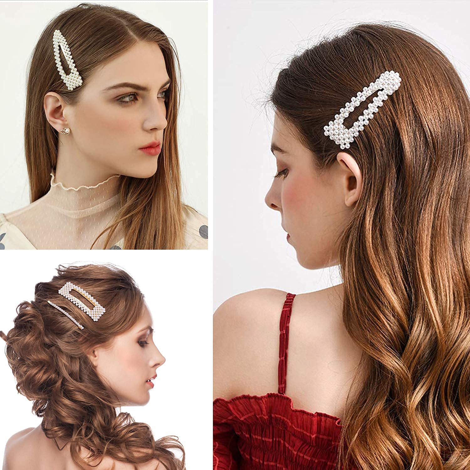 MYZON 5-Piece Large Pearl Hair Clips Set - Elegant Handmade Hair Barrettes & Pins for Women & Girls | Perfect for Parties, Weddings & Daily Fashion Accessories
