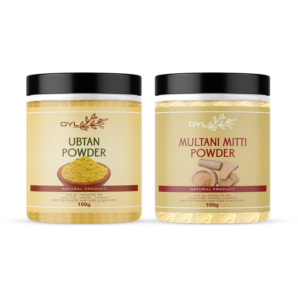 OYL Natural Ubtan Powder & Multani Mitti Clay Powder Combo Pack (2x100g) - Ayurvedic Face & Body Cleanser for Glowing Skin, Oil Control, Acne Treatment | Perfect for Daily Skincare Routine & Spa Days at Home