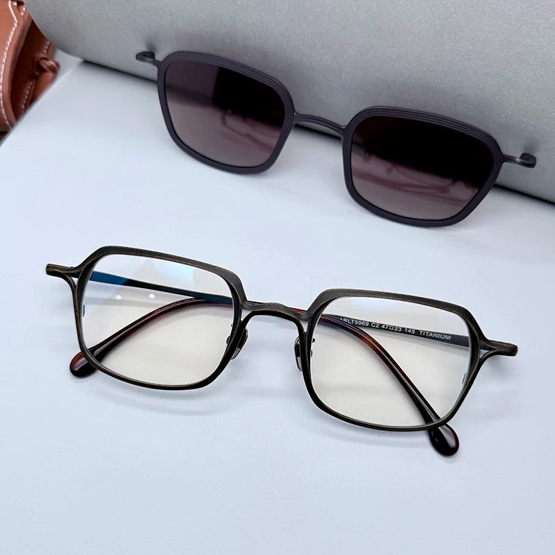 Stylish Black Unisex Titanium Square Full Rim Eyeglasses with Clip-On Sunglasses - Perfect for Outdoor Activities, Driving, and Fashion Accessories