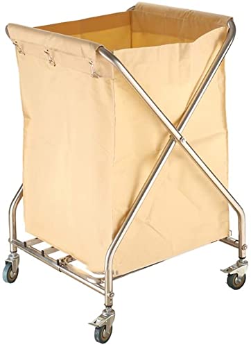 Foldable Laundry Basket Trolley with Stainless Steel Frame - Heavy Duty Commercial Collapsible 3-Sorter Cart with Removable Fabric Bags - Beige - Perfect for Laundry Rooms, Dormitories & Commercial Use