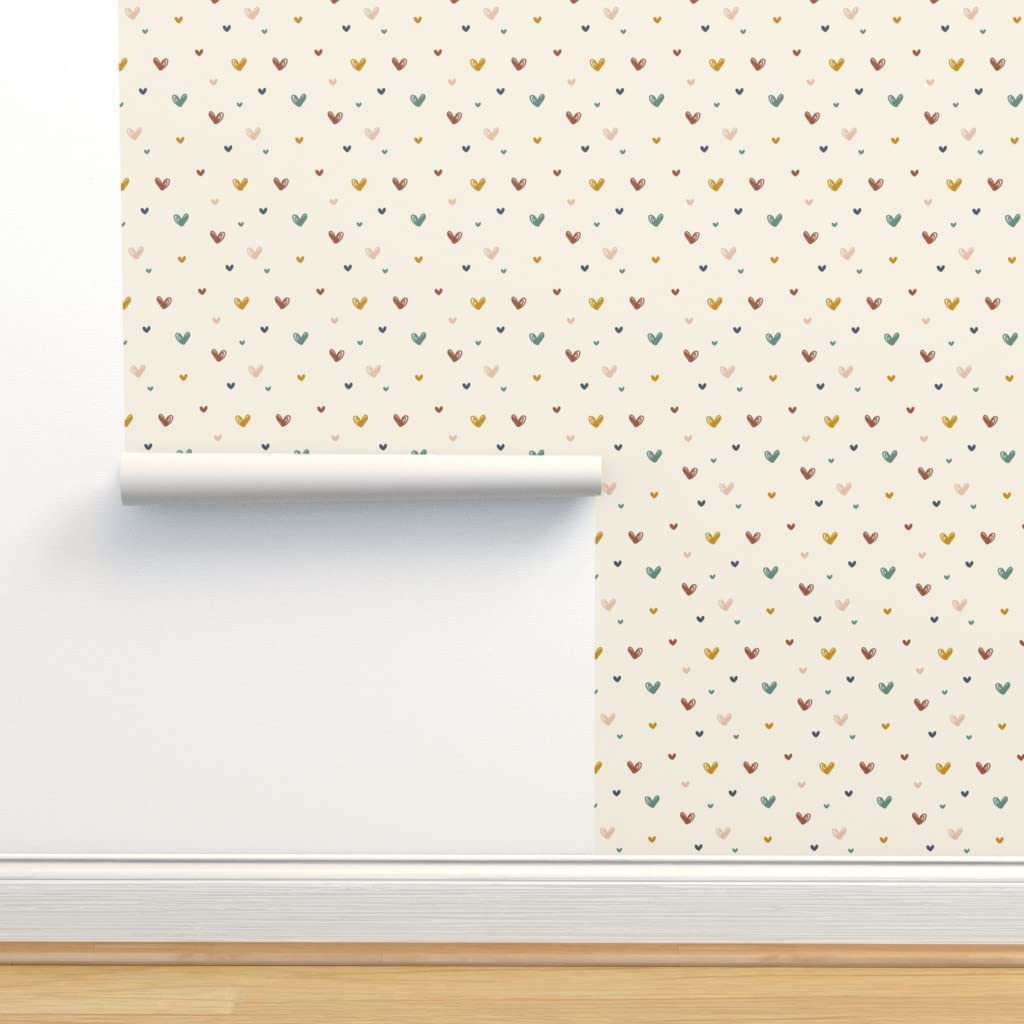 Commercial Grade Wallpaper 27ft x 2ft - Colorful Hearts Red Love Valentine's Day Nursery Decor | Waterproof Peel & Stick Wallpaper for Girls Room, Bedroom, Nursery, Home Decor by Spoonflower