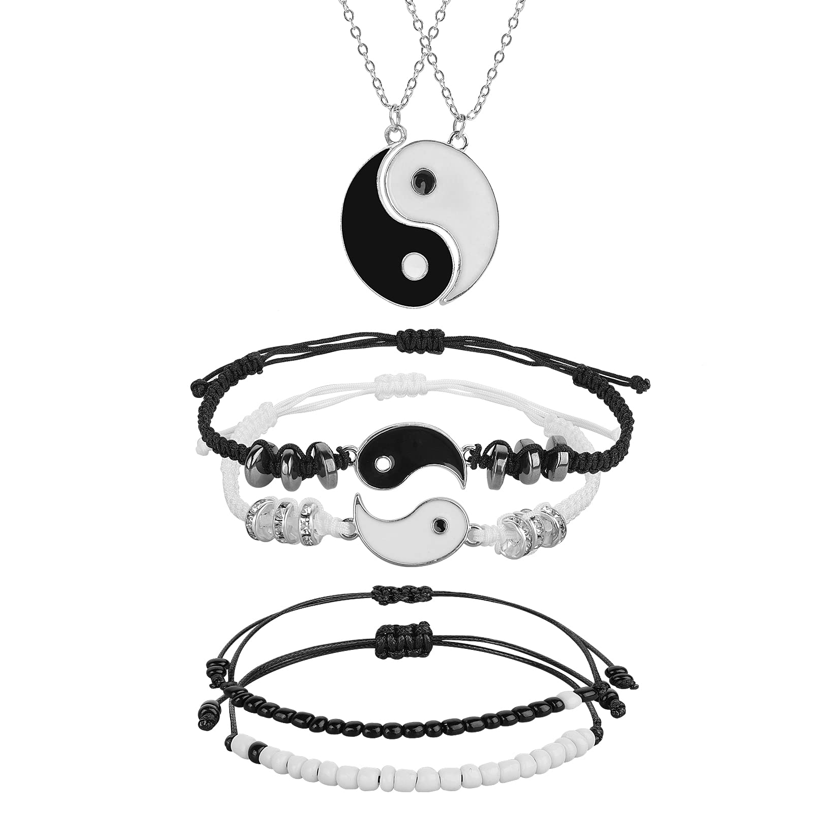 Yolev 6-Piece Yin Yang Couple Bracelet and Necklace Set - Adjustable Matching Friendship Jewelry for Boyfriend, Girlfriend, Valentine's Gifts | Perfect for Anniversaries, Date Nights, and Romantic Surprises