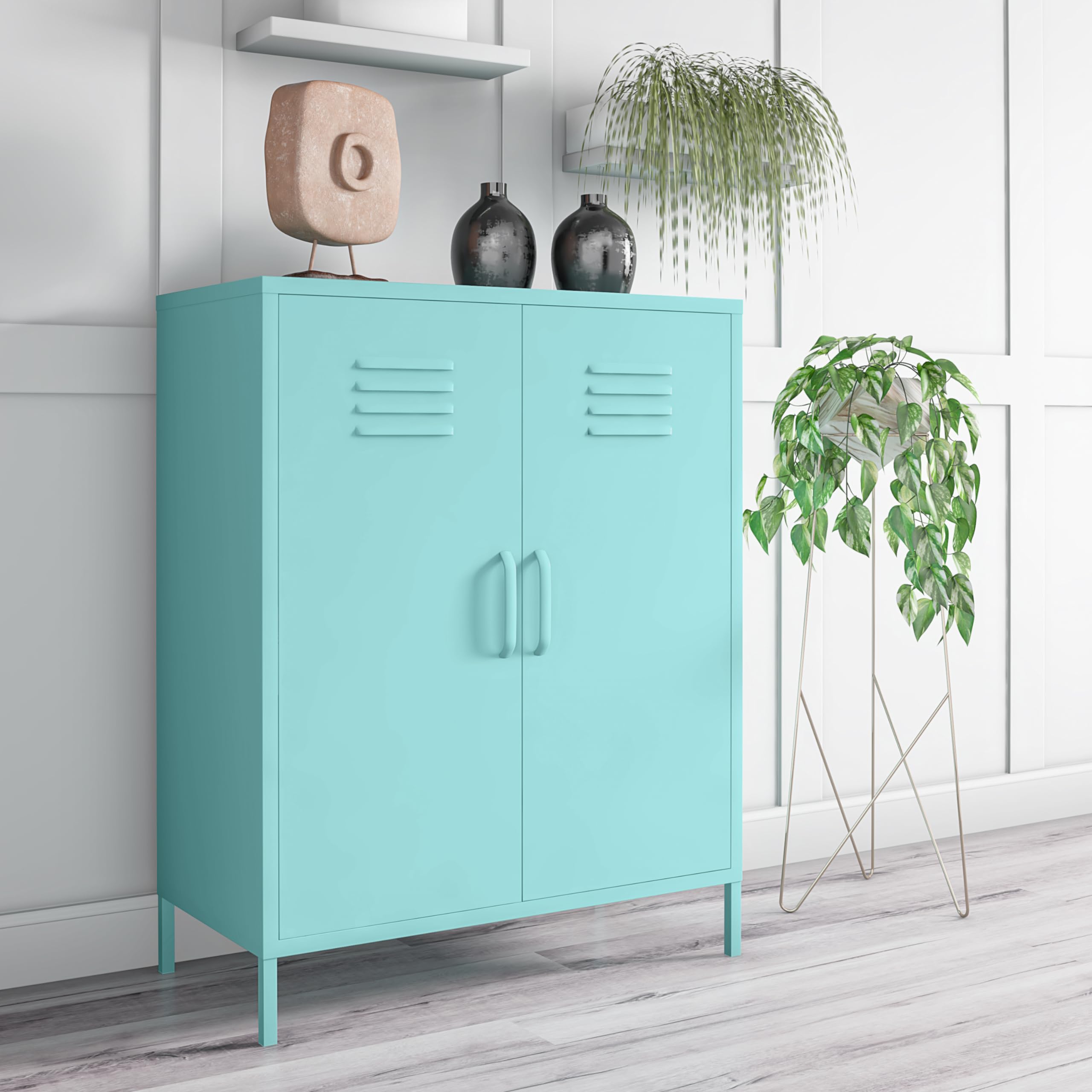 Novogratz Cache 2-Door Metal Locker Storage Cabinet in Mint Green - Perfect for Home, Office, Dorm & Garage Organization