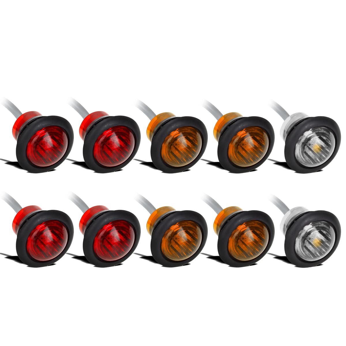 Partsam 10Pcs 3/4 Inch LED Marker Lights - 12V Red Amber White Clearance Lights for Trucks, Trailers, Pickups, UTV & ATV - Durable Turn Signal Indicators for Night Driving & Off-Road Adventures