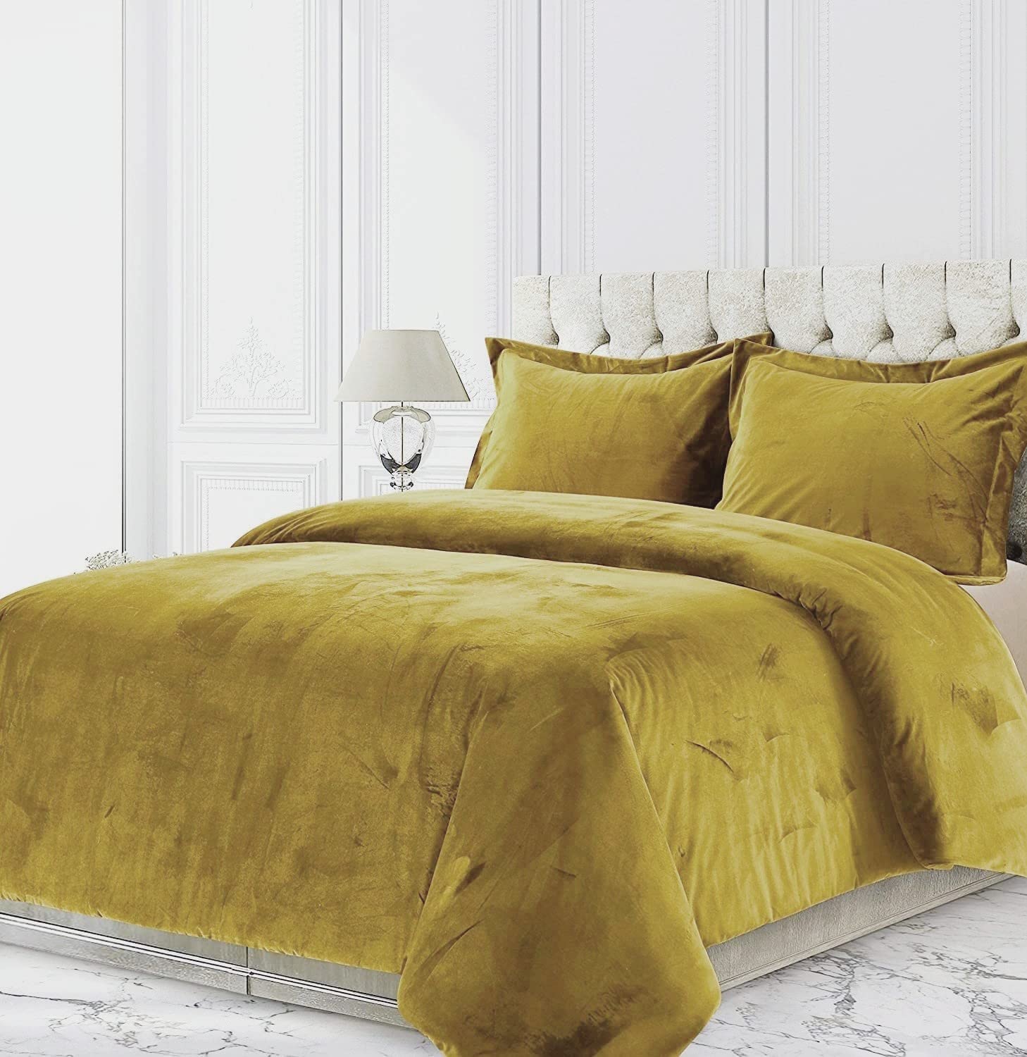 Soft Mercantile Velvet Comforter Set Full 3-Piece (Comforter + 2 Pillowcases) - 500 GSM Champagne Velvet Duvet Insert, Luxury Venice Velvet Quilt - Perfect for Bedroom Decor, Cozy Sleep & Hotel-Style Comfort