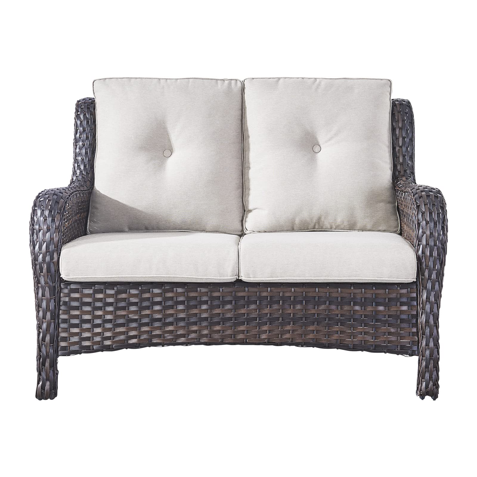 Outdoor Loveseat Wicker Patio Sofa - 2-Seat Rattan Outdoor Couch with Deep Seating & Cushions, Water-Resistant Patio Furniture for Porch, Deck, Balcony, Garden - Brown/Beige - Perfect for Relaxing & Entertaining Outdoors