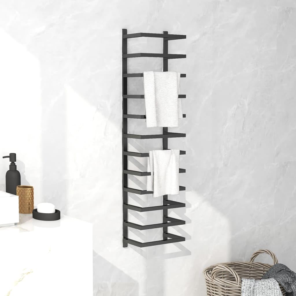 Stainless Steel Wall Mounted Towel Rack - Industrial Style Black Bathroom Towel Holder for Hand Towels & Dish Cloths | Space-Saving Storage Solution for Small Bathrooms & Kitchens