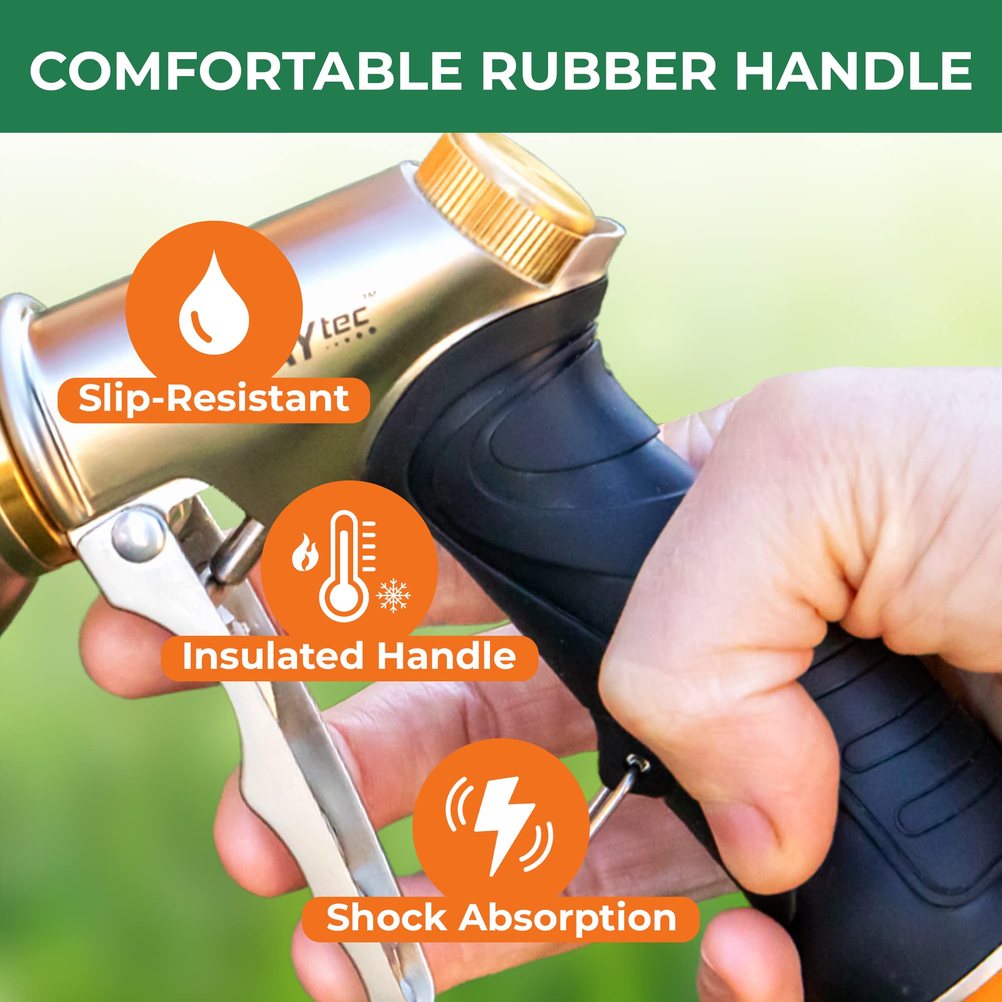 Premium Heavy Duty Metal Garden Hose Nozzle Sprayer - 9 Adjustable Spray Patterns for High Pressure Watering | Ideal for Lawn Care, Dog Washing & Car Cleaning | Durable Outdoor Watering Tool for Gardening & Cleaning Tasks