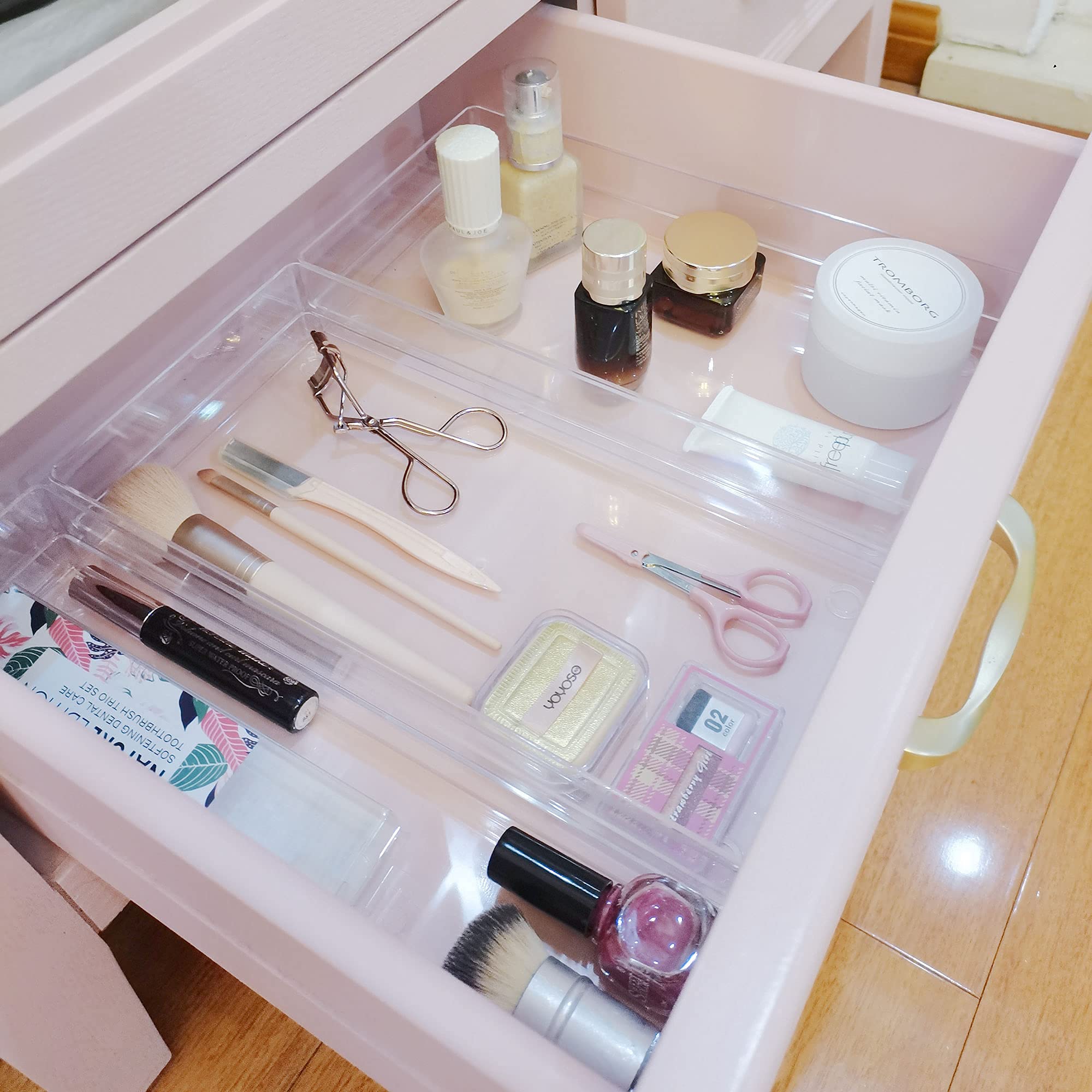 LotFancy Clear Plastic Drawer Organizers Set of 3 - 12