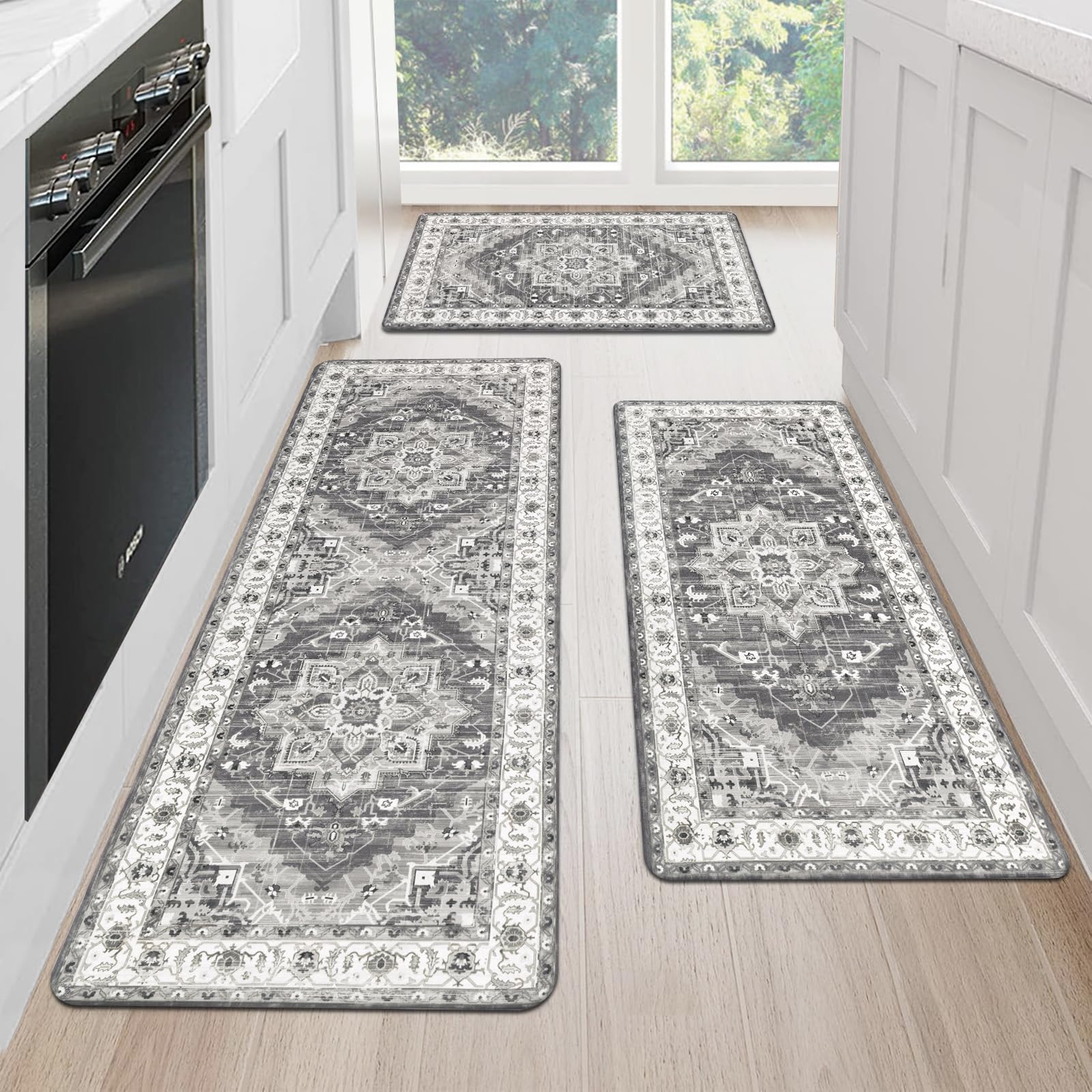 3-Piece Anti-Fatigue Kitchen Rug Set - Non-Slip Waterproof Cushioned Floor Mats for Home, Office, Sink & Laundry - Comfort Standing Mat Runner for Pain Relief & Long Hours Cooking