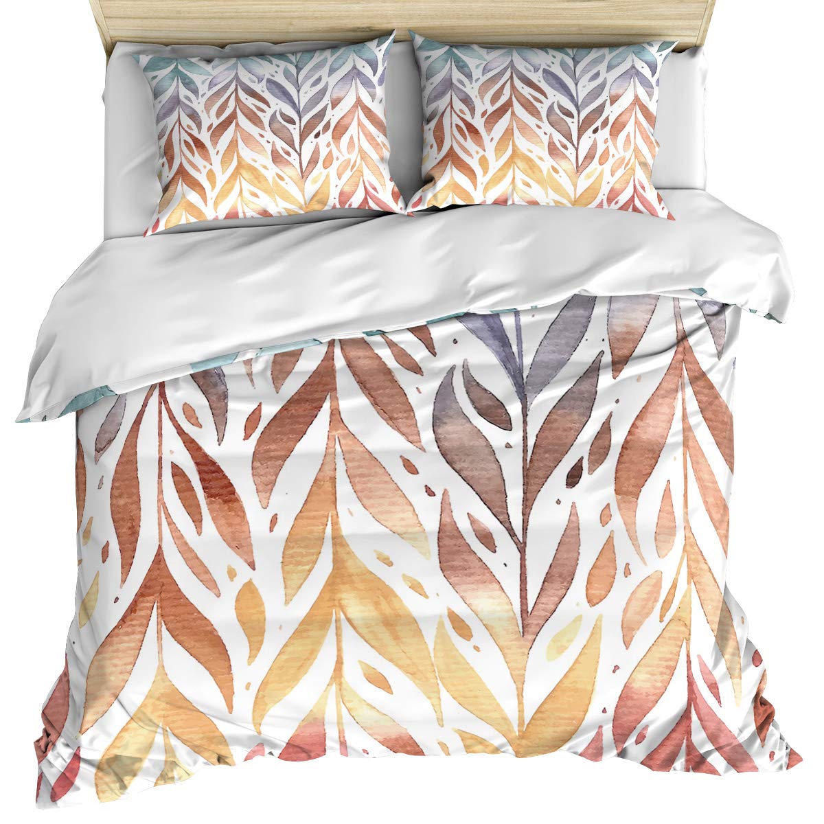 Watercolor Autumn Leaves Duvet Cover Set - 3 Piece Twin Size with 2 Pillowcases | All-Season Reversible Microfiber Bedding | Nature-Inspired Botanical Design for Cozy Bedroom Decor