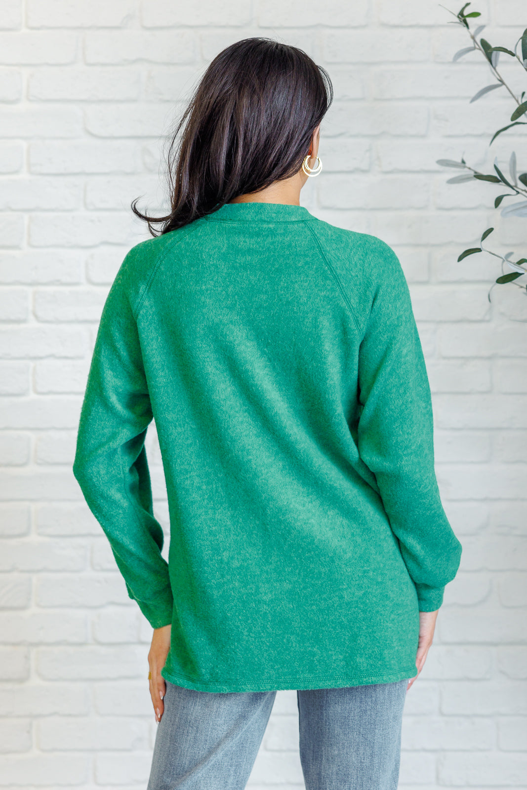 Keeping it Real Brushed Melange Hacci Long Sleeve Tee in Forest Green | Soft Casual Women's Top for Fall & Winter | Perfect for Layering, Coffee Dates and Weekend Outfits