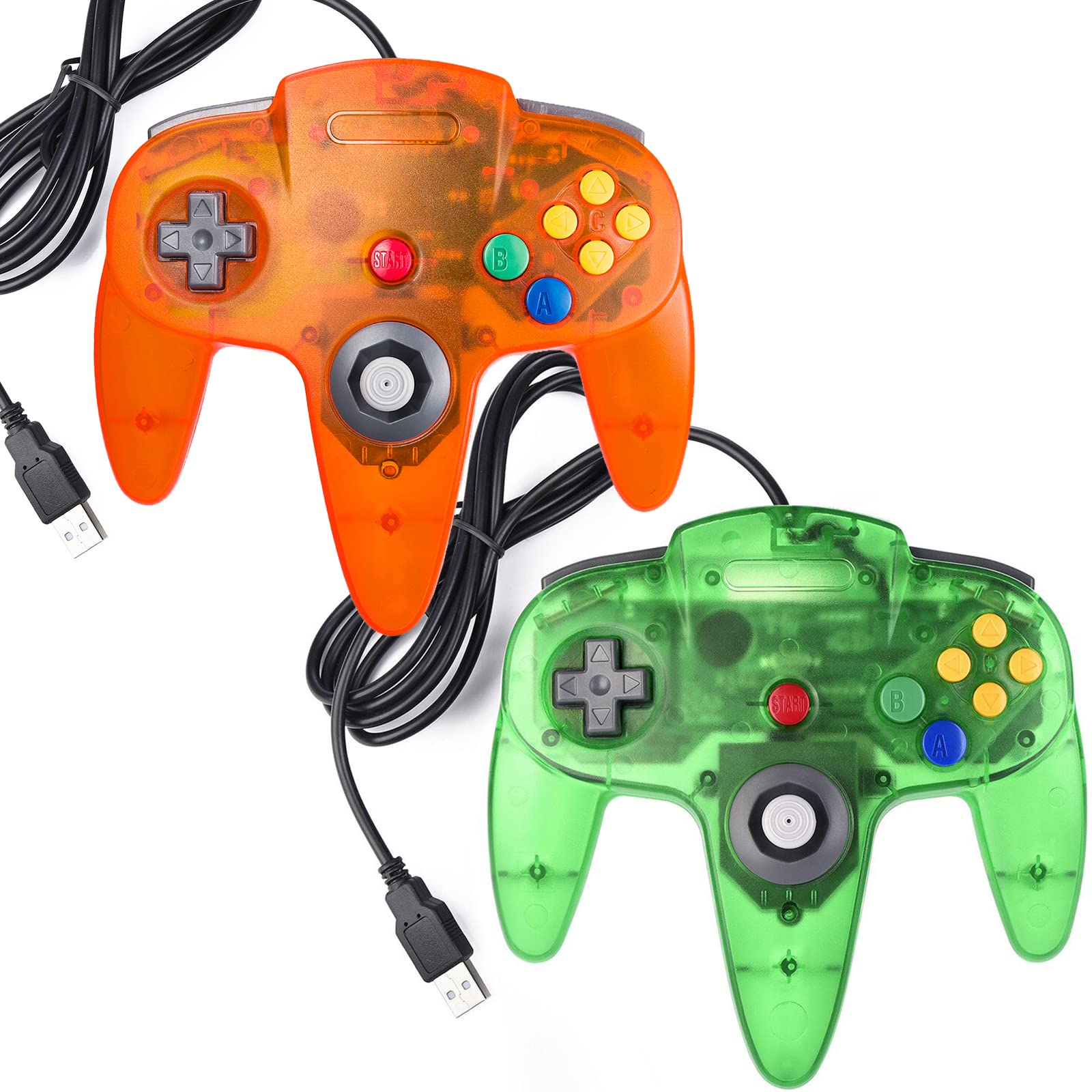 2 Pack USB N64 Controller - Classic Wired 64 Gamepad Joystick for PC, MAC, Raspberry Pi 4 | Retro Gaming Accessories for Nintendo 64 Enthusiasts & Emulator Players