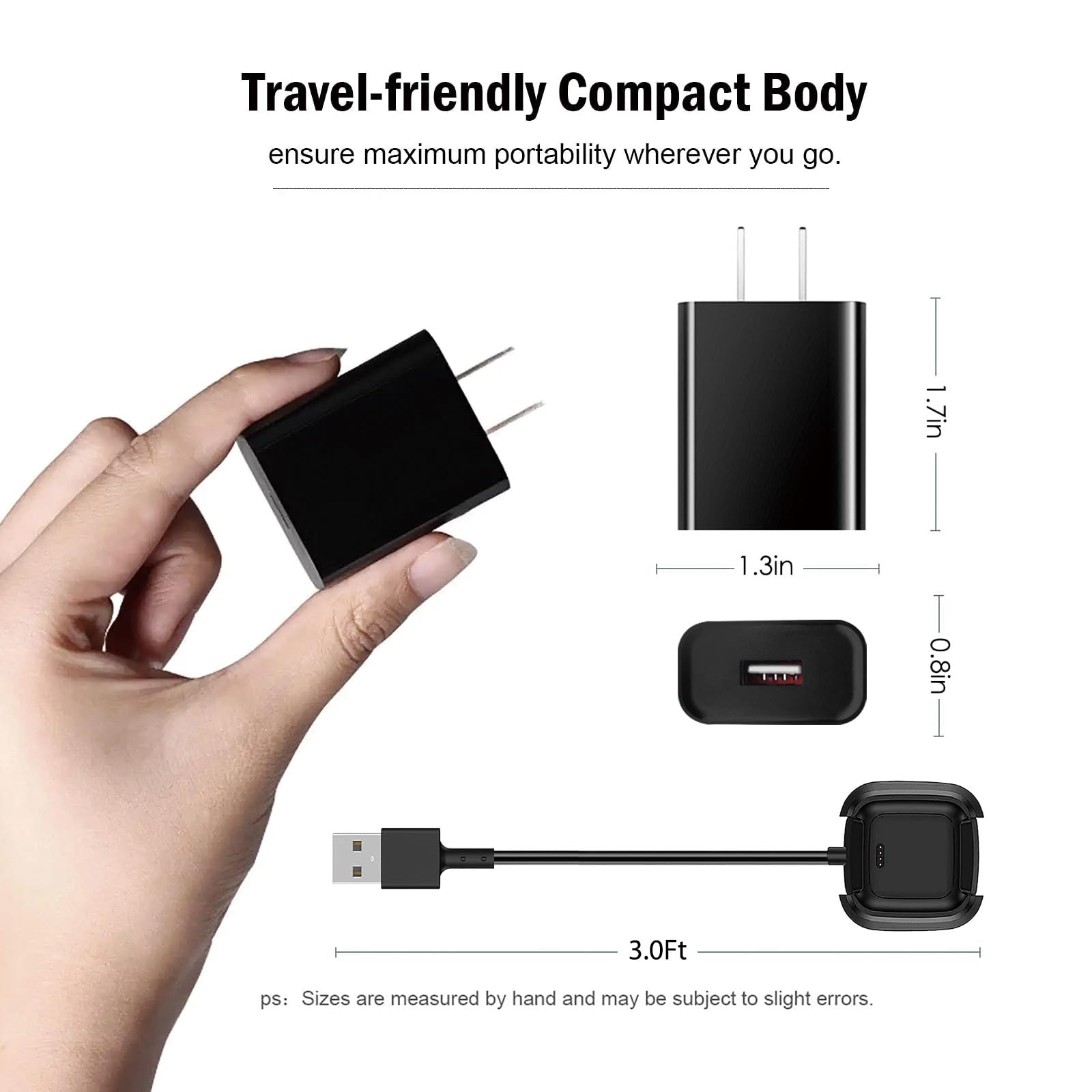 Fast Wall Charger for Fitbit Versa 2 Smartwatch - USB Charging Cable Replacement Dock (Not for Versa 2 Lite) | Perfect for Home, Office & Travel Charging