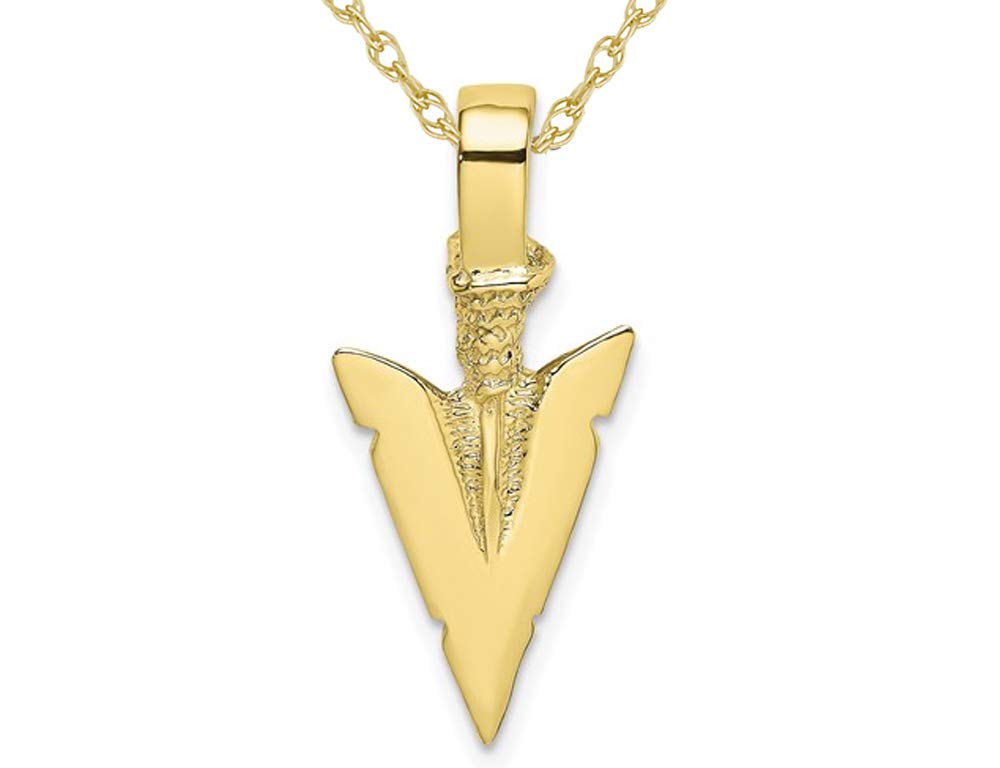 10K Yellow Gold Arrowhead Charm Pendant Necklace with 18