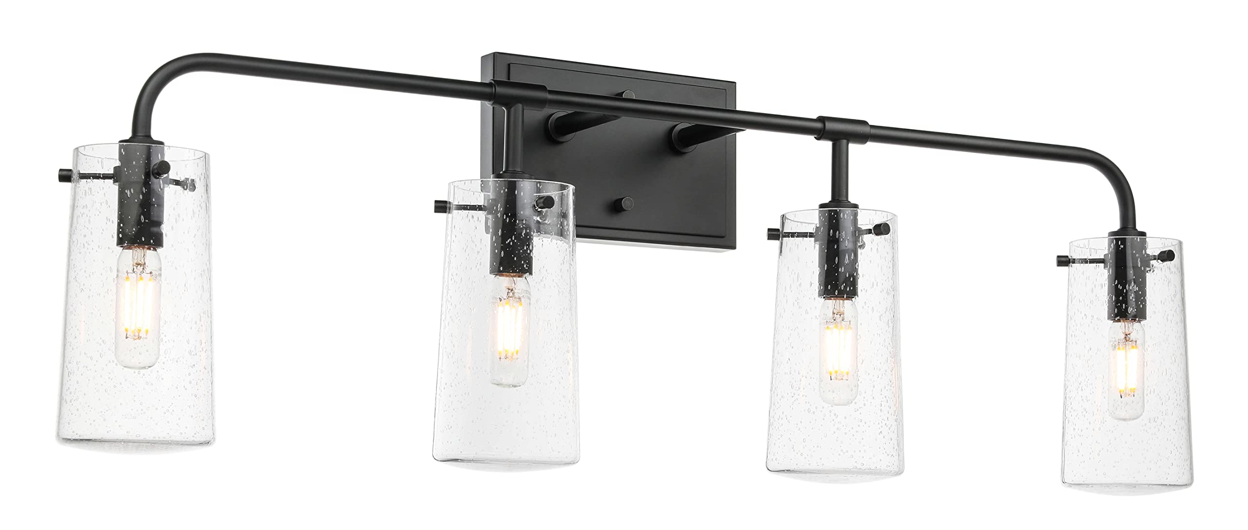 XiNBEi Industrial 4-Light Bathroom Vanity Light Fixture - Black Wall Mounted Mirror Lighting with Clear Seeded Glass Shade (Model XB-W1283-4-MB) - Perfect for Modern Farmhouse, Industrial Style Bathrooms and Powder Rooms
