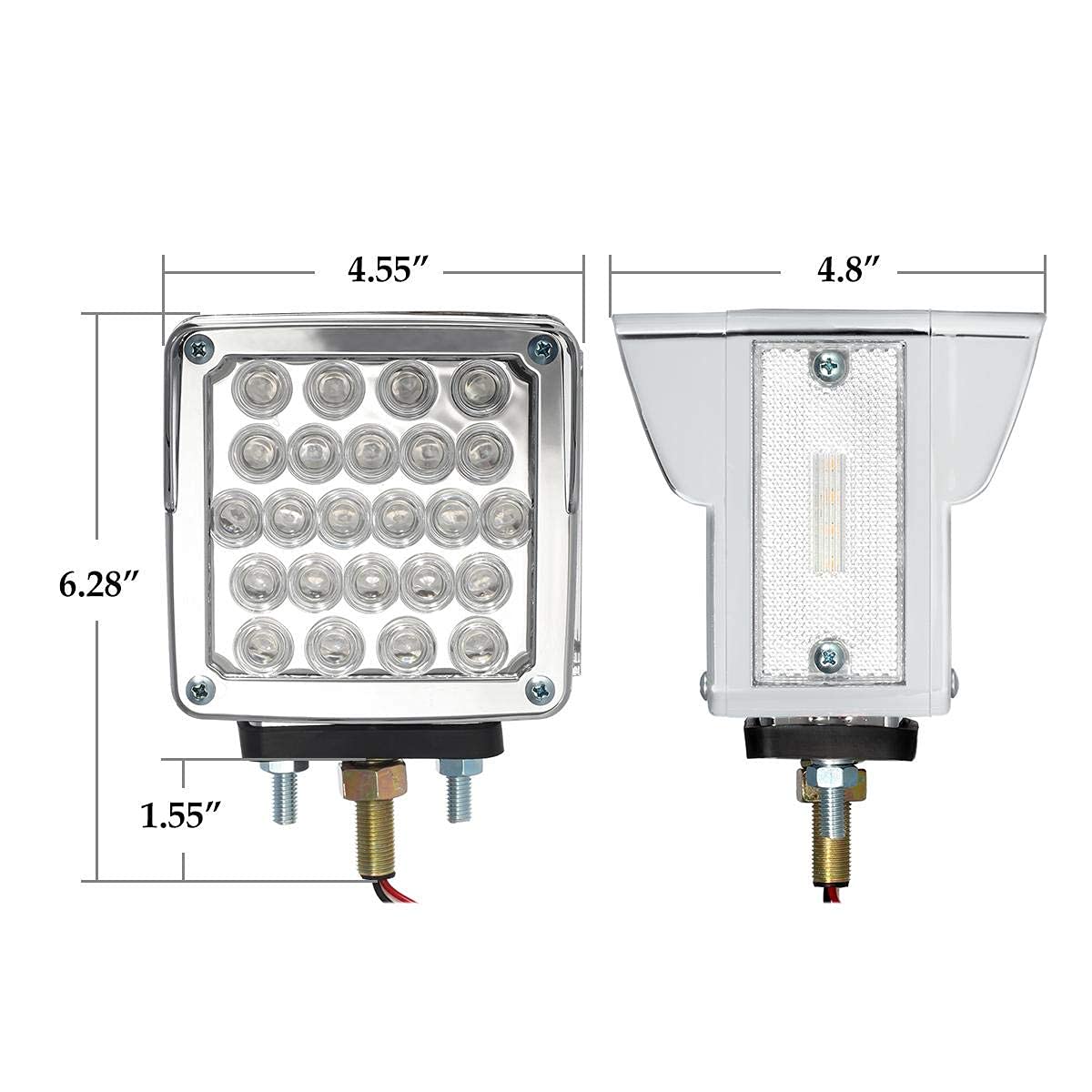 Partsam 52 LED Double Face Square Fender Pedestal Lights + 5PCS Clear/Amber Roof Running LED Marker Lights with Chrome Base - Waterproof 31 LED Truck Cab Lights for Peterbilt & Semi Trucks | Heavy Duty Lighting for Night Driving & Road Safety