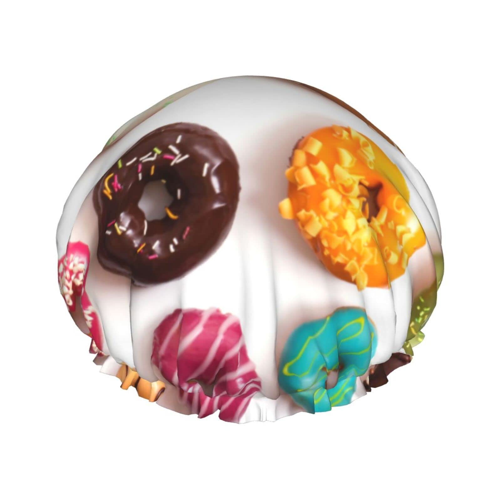 Different Flavors of Donuts Shower Cap for Women - Reusable & Double Waterproof Bathing Hair Cap for Shower - Perfect for Spa, Swimming, Hair Care & Beauty Routines