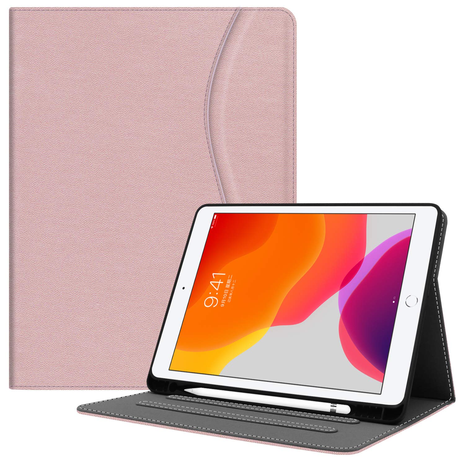 Gylint Premium PU Leather Case for iPad 7th Generation 10.2 Inch (2019 Model) - Multi-Angle Stand Folio Cover with Pencil Holder, Auto Wake/Sleep & Storage Pocket - Rose Gold - Perfect for Work, School & Travel