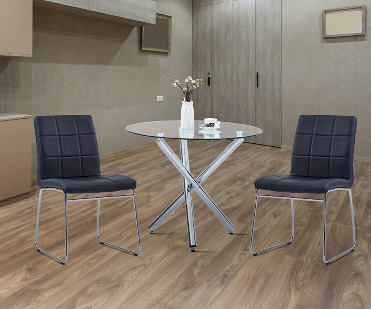 Modern Dining Table Set for 2 with PU Comfortable Chairs - Kitchen, Breakfast Nook, Office & Bedroom Furniture (Black, 2 Chairs + Table) - Perfect for Small Spaces, Apartments & Cozy Meals