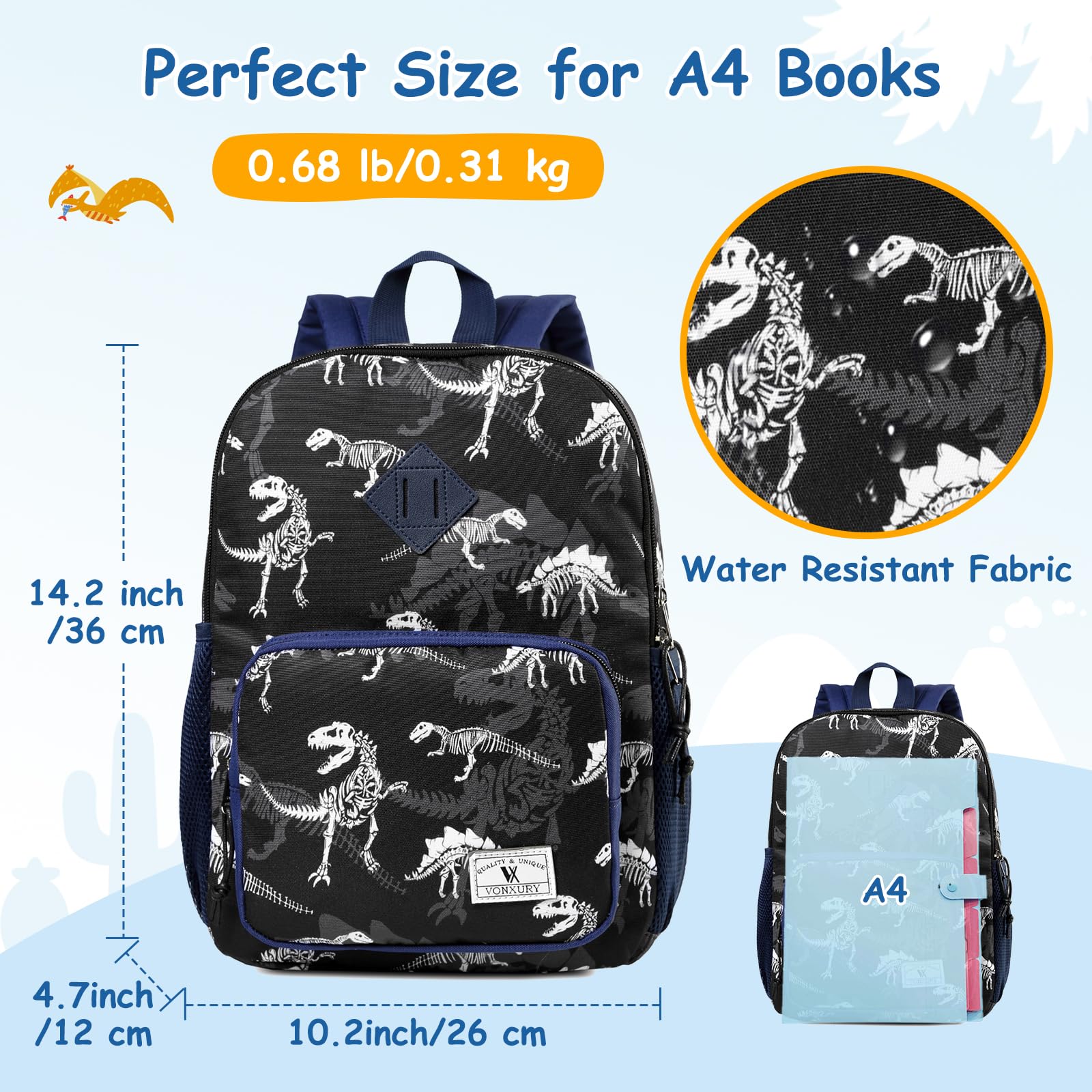 VONXURY Lightweight Kids Backpack with Chest Strap - Cute Small Bookbag for School Boys & Girls | Perfect for Preschool, Daycare & Travel Accessories