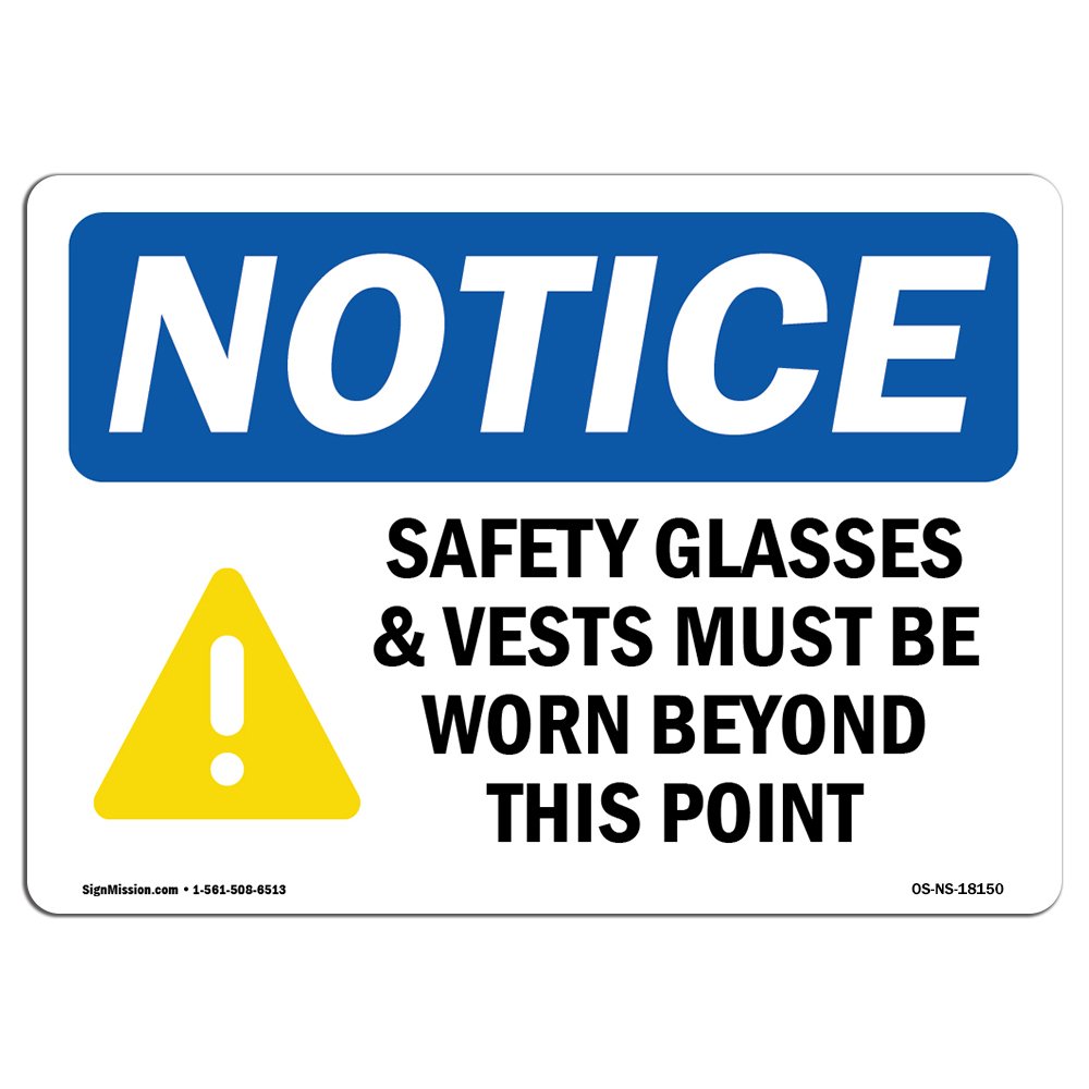 OSHA Safety Sign - 'Safety Glasses & Vests Required' Aluminum Warning Sign | Durable Construction Site, Warehouse & Shop Safety Signage | Made in USA | Perfect for Workplace Compliance & Hazard Areas