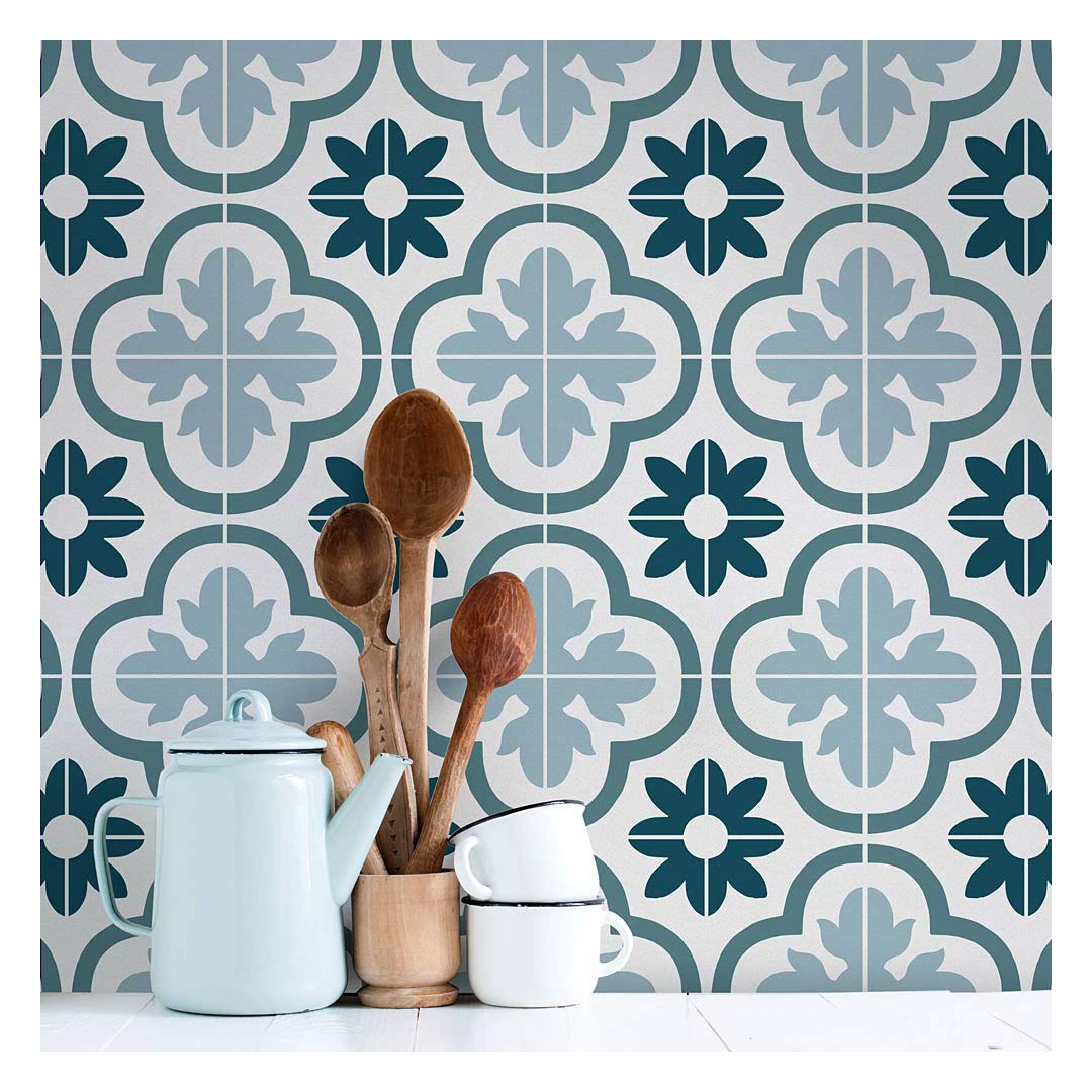 Santa Rosa Tile Stencil Kit - Reusable Floor Stencils for Painting Tile, Linoleum & Cement Floors - DIY Floor Makeover & Tile Restoration - Perfect for Bathroom, Kitchen & Patio Renovations (Small Size)