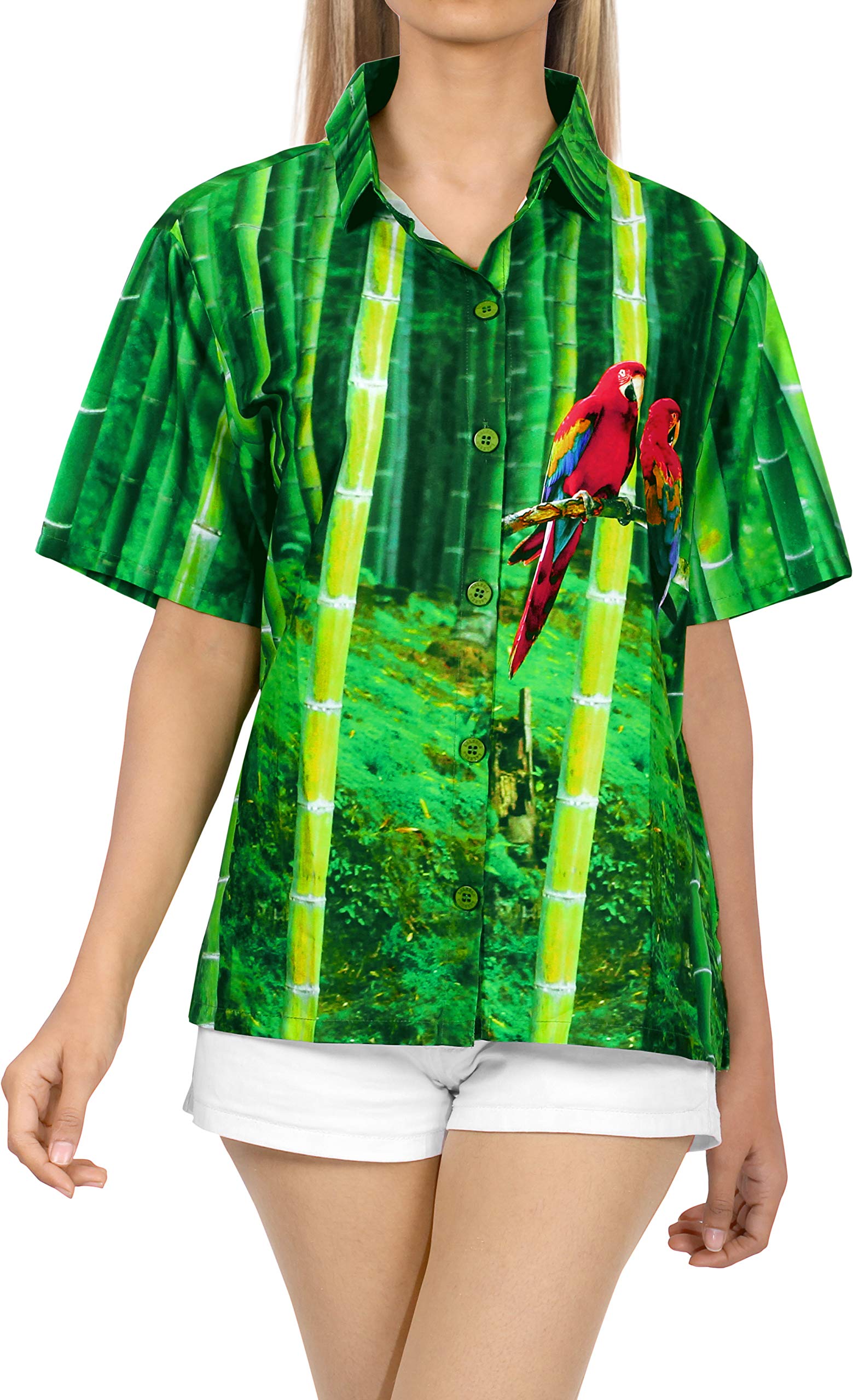LA LEELA Women's Hawaiian Shirt - Short Sleeve Beach Blouse for Summer Vacation, Tropical Party & Casual Outfit | Lightweight Floral Print Top for Poolside, Luau & Island Getaways