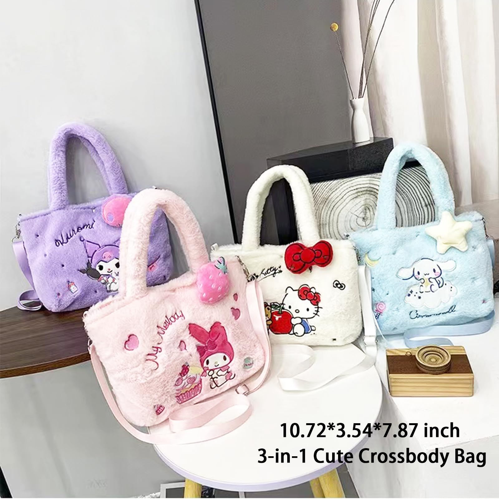 Adorable White Dog Plush Crossbody Bag for Women - Adjustable Shoulder Strap, Kawaii Buckle Handbag with Coin Pouch | Cute Kitty Family Wallet Purse Accessories for Girls & Teens | Perfect for School, Shopping, Travel & Daily Use