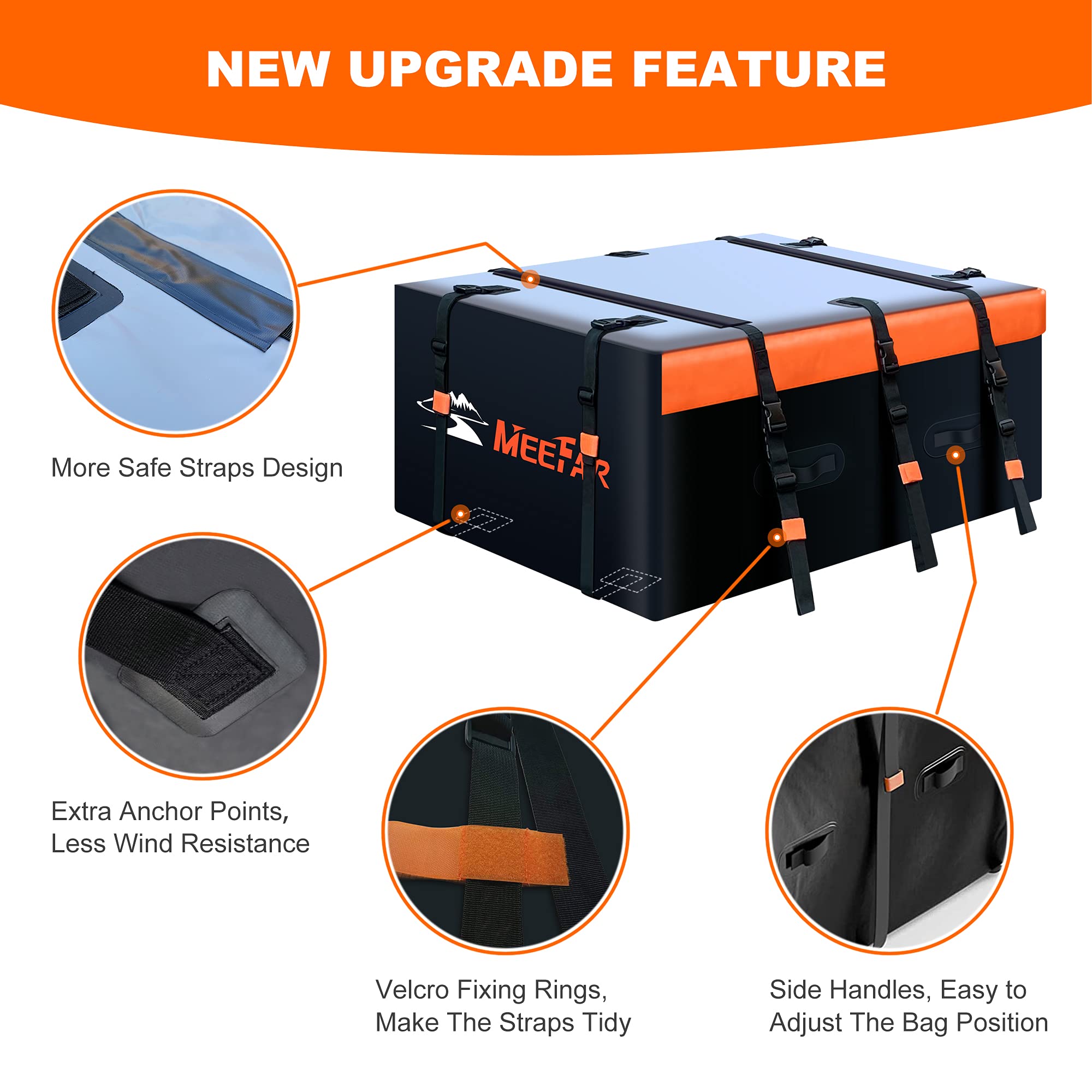 **MeeFar 20 Cubic Feet Waterproof Rooftop Cargo Carrier Bag – Universal Fit for All Vehicles (With/Without Rack) – Includes Anti-Slip Mat, 10 Reinforced Straps, 6 Door Hooks & Luggage Lock – Perfect for Road Trips, Camping & Outdoor Adventures**