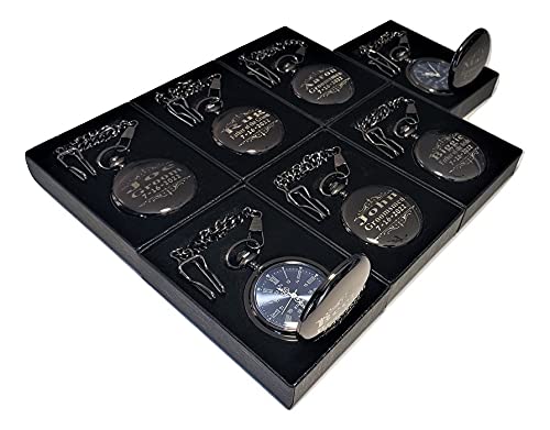 **7 Personalized Engraved Pocket Watches for Men - Vintage Wedding Groomsmen & Best Man Gift Set with Stainless Steel Chain & Gift Box (Black) - Perfect for Weddings, Anniversaries, and Special Occasions**
