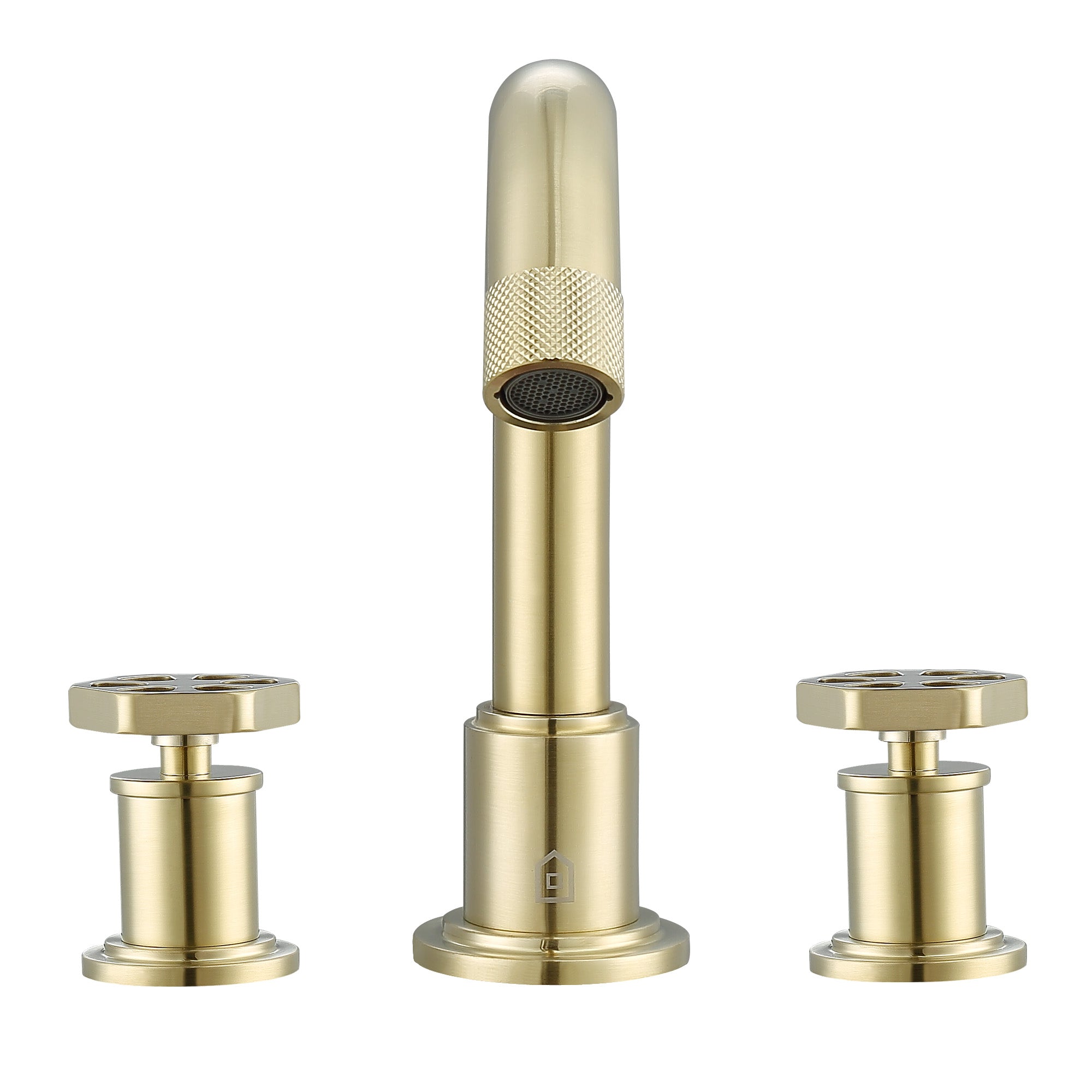 Ancona Industria Brushed Champagne Gold Widespread Hexagonal Two Handle 3 Hole Bathroom Faucet - Perfect for Modern Bathroom Vanity Sink Installation