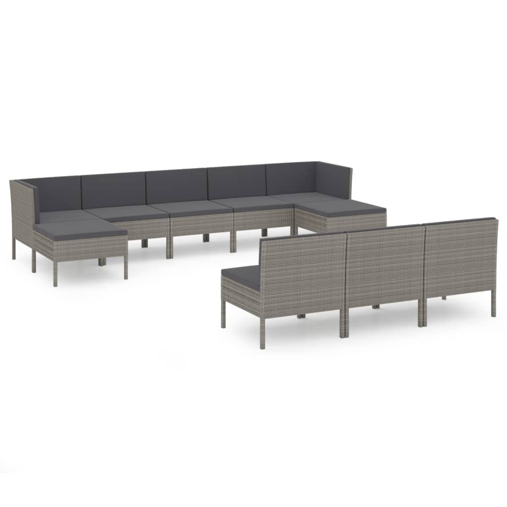10-Piece Patio Lounge Set with Cushions - Durable Poly Rattan Outdoor Furniture - Weather-Resistant Gray Sectional Sofa for Garden, Patio & Poolside - Perfect for Relaxing, Entertaining & Outdoor Lounging