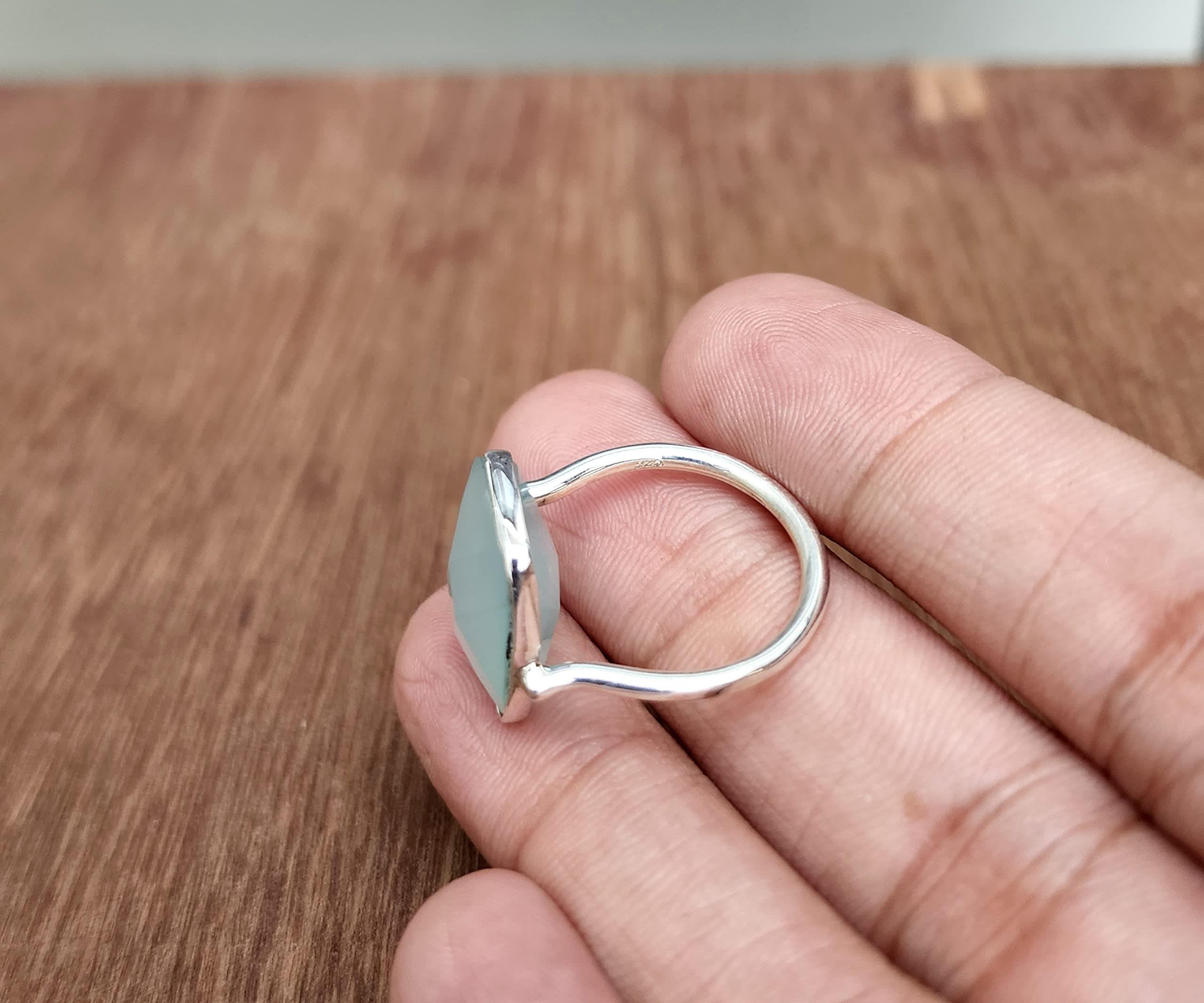 925 Sterling Silver Aqua Chalcedony Statement Ring for Women - Boho Chic Rectangle Gemstone Jewelry - Perfect Summer Gift & Everyday Wear - All US Sizes Available