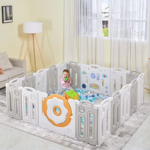 Albott 18-Panel Donut Baby Playpen - Safety & Sturdy Kids Play Center for Indoor/Outdoor Use - Portable Baby Fence with Gate for Toddlers - Perfect for Playtime, Daycare & Backyard Activities