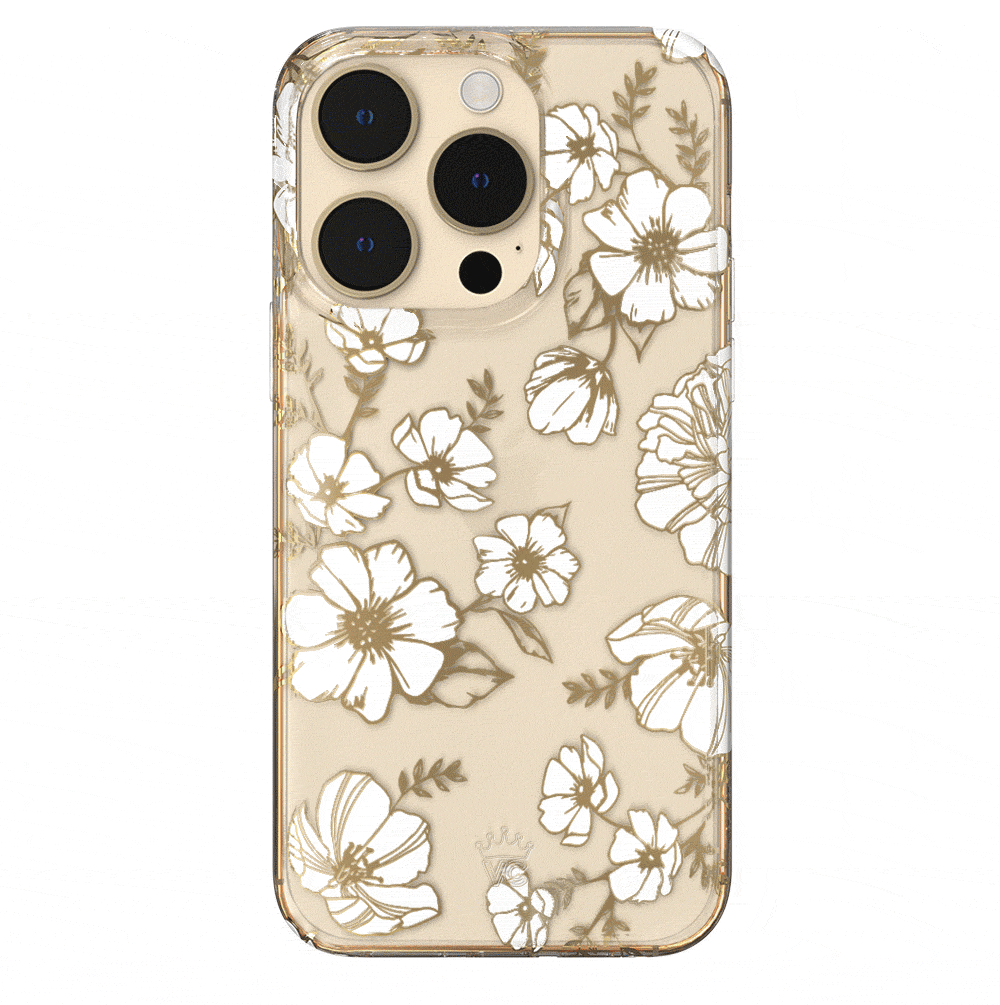 Elegant White & Gold Floral Transparent iPhone Case - Slim Protective Cover for iPhone 12/13/14/15 - Perfect for Everyday Use, Office & Special Occasions