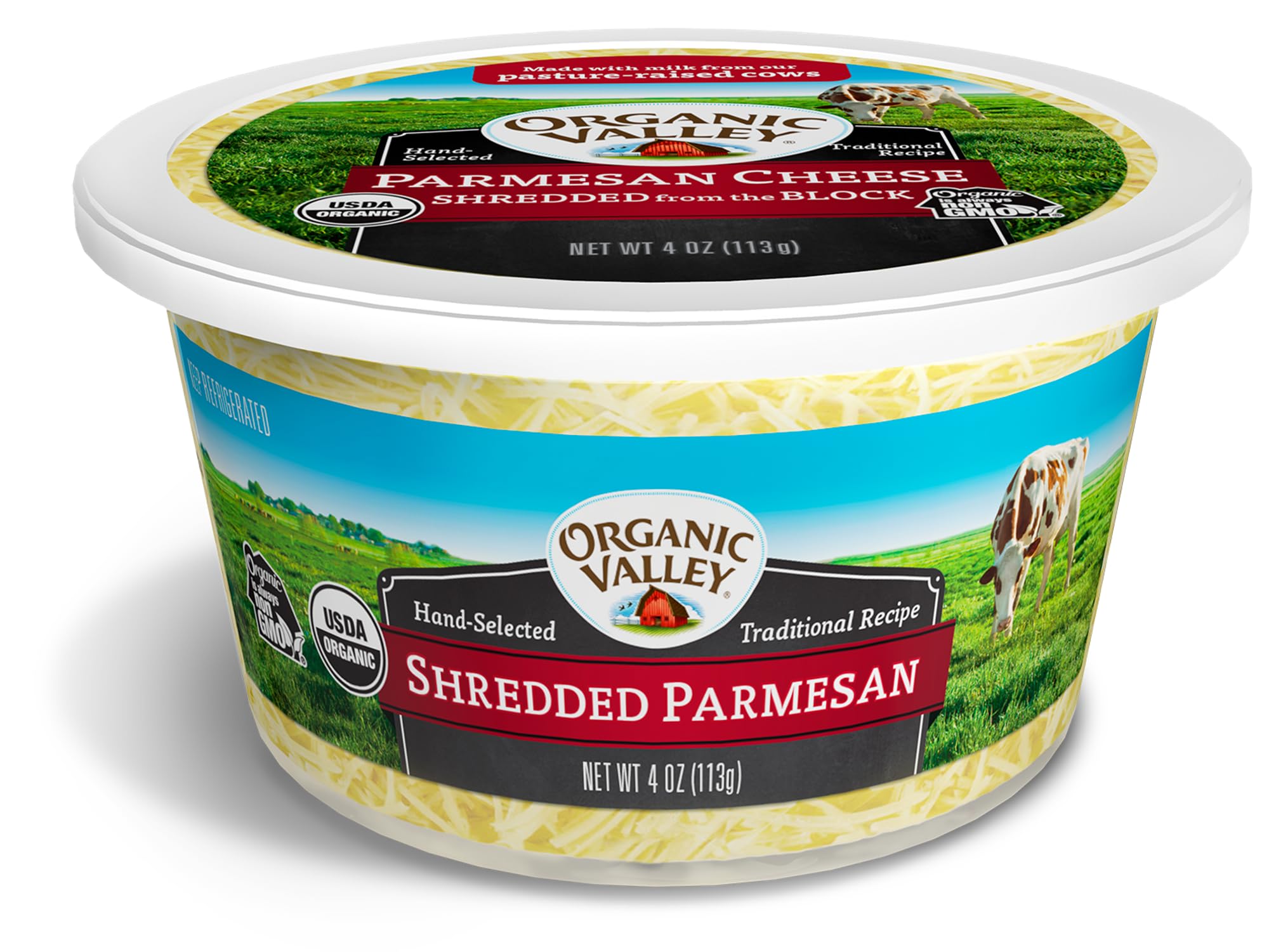Organic Valley Organic Shredded Parmesan Cheese - 4 oz | Premium Italian Cheese for Pasta, Pizza & Salads | Gluten-Free & Non-GMO | Perfect for Cooking & Garnishing