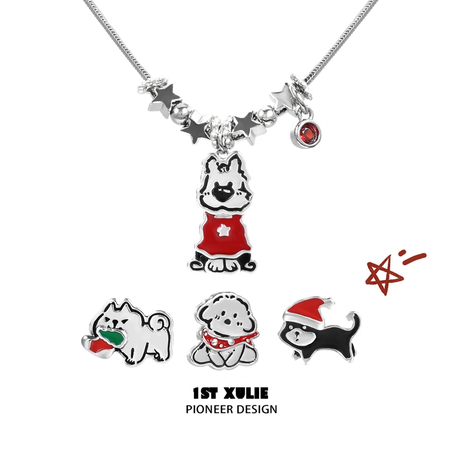 2024 Christmas Dog Pendant Necklace - 18K Gold Plated Graffiti Puppy Charm for Women & Men | Perfect Holiday Gift for Pet Lovers, Christmas Party & Casual Wear