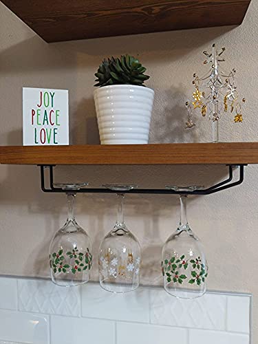 14-Inch Black Stainless Steel Under Cabinet Wine Glass Rack - Hanging Stemware Holder for Kitchen, Bar & Cabinet Storage (Set of 4) - Perfect for Organizing Wine Glasses & Saving Space